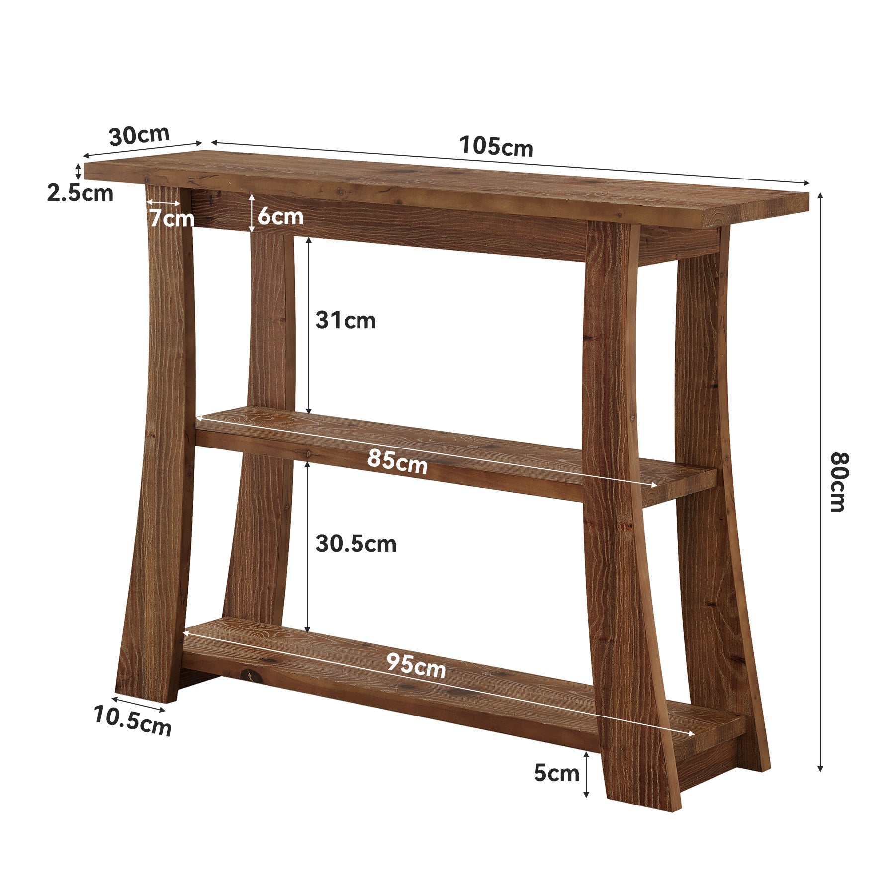 Tribesigns Konsolentisch aus Massivholz mit 3 Ablagen, Schmaler Flurtisch 105 cm