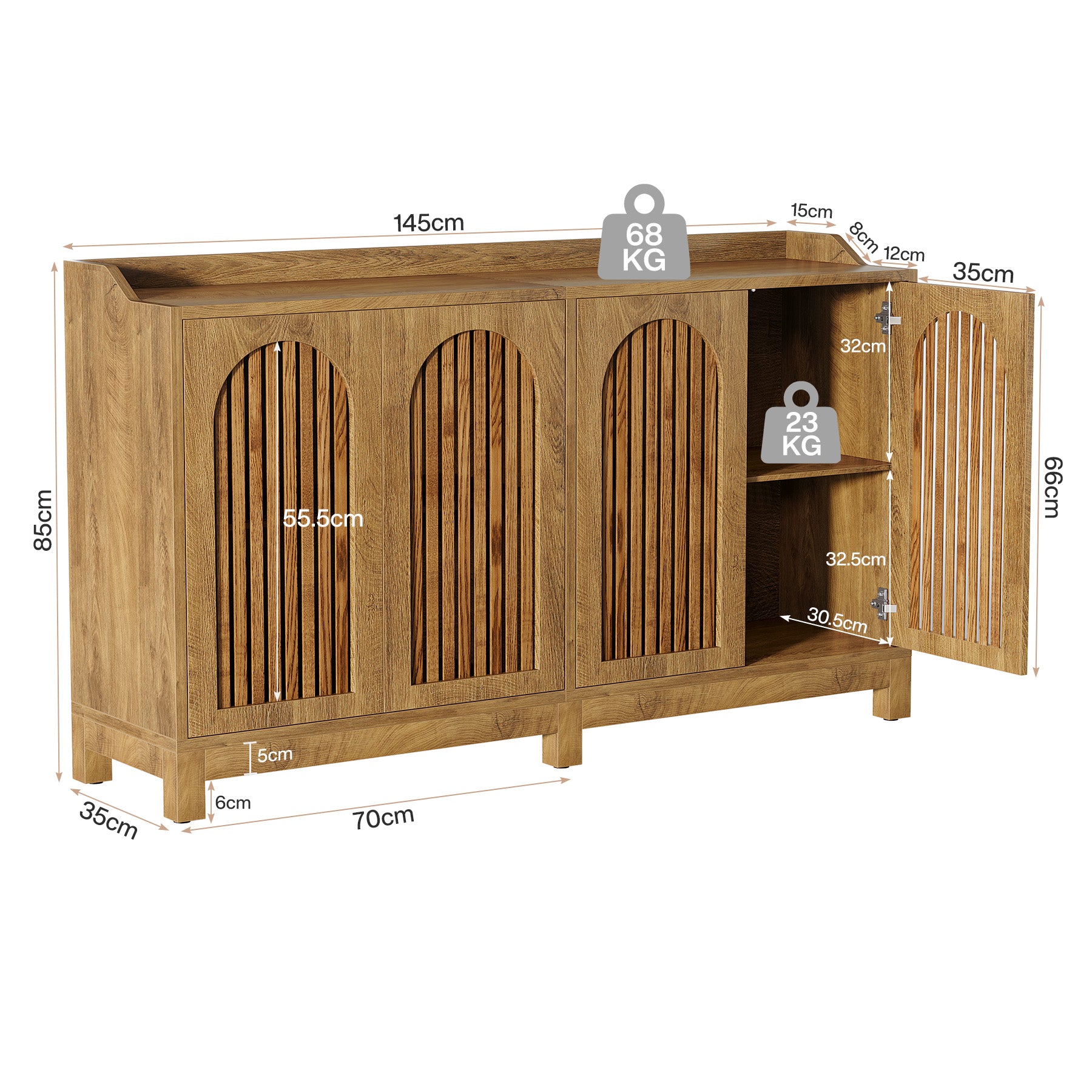 Tribesigns Sideboard 145 cm, Buffetschrank mit Türen & Verstellbaren Einlegeböden