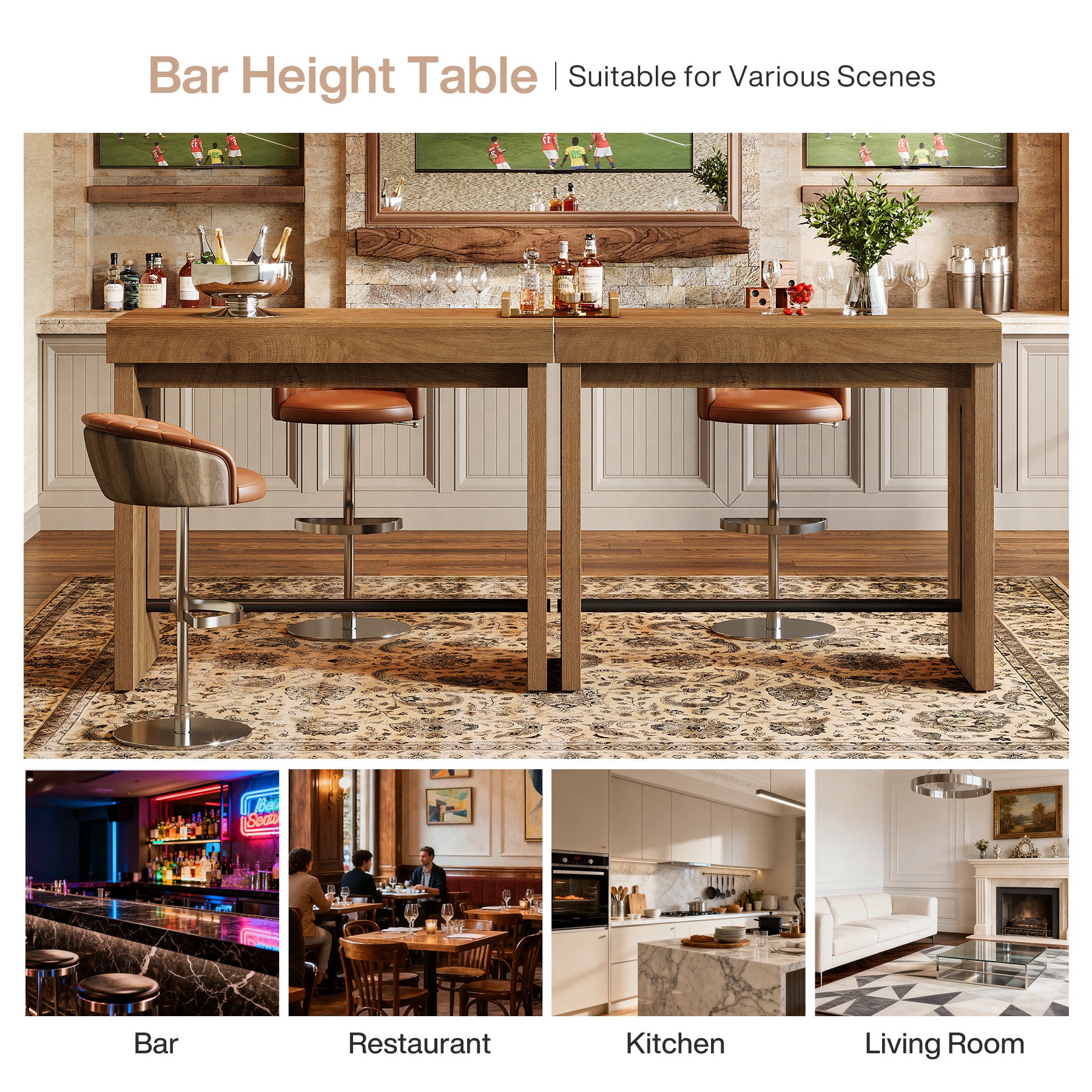 Tribesigns Bartisch 105 cm, Hochtisch mit Fußstütze, Kücheninsel & Bistrotisch im Landhausstil