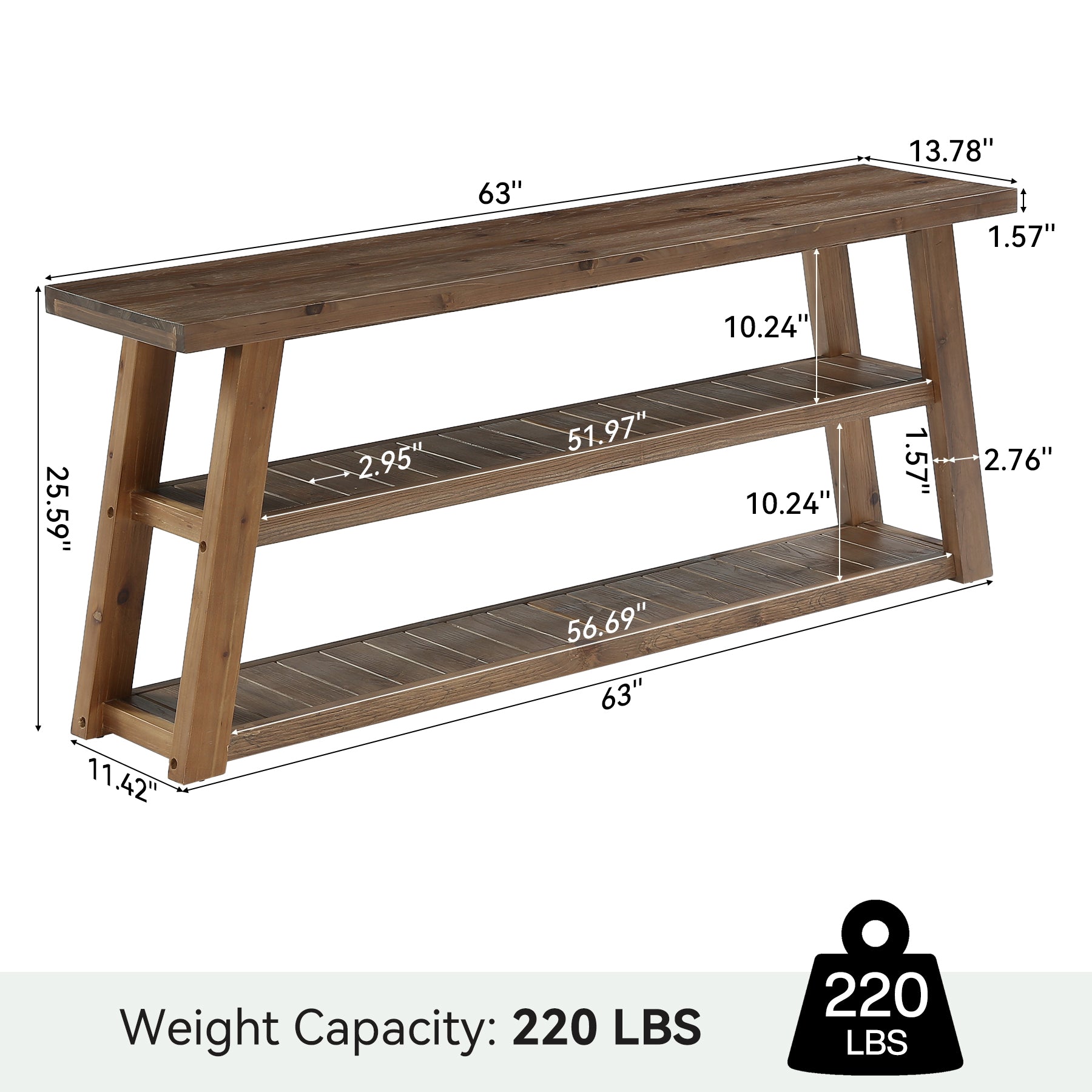 Tribesigns TV-Lowboard aus Massivholz 160 cm, TV-Schrank für Fernseher bis 70 Zoll mit 3 offenen Ablagen