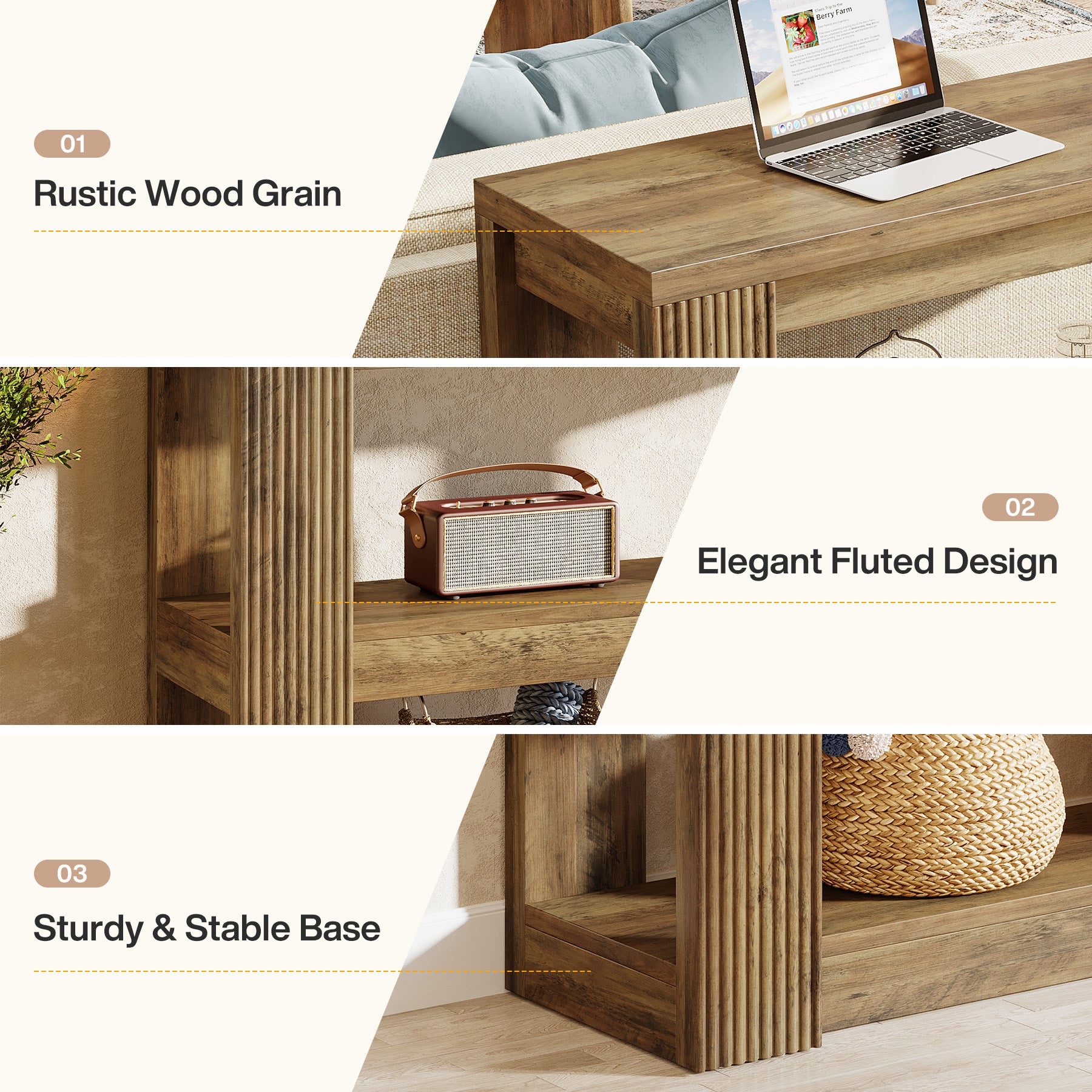 Tribesigns Schmaler Konsolentisch 105 cm – 3-stufiger Landhaus Flurtisch mit Ablagen, Sofatisch für Eingangsbereich & Wohnzimmer