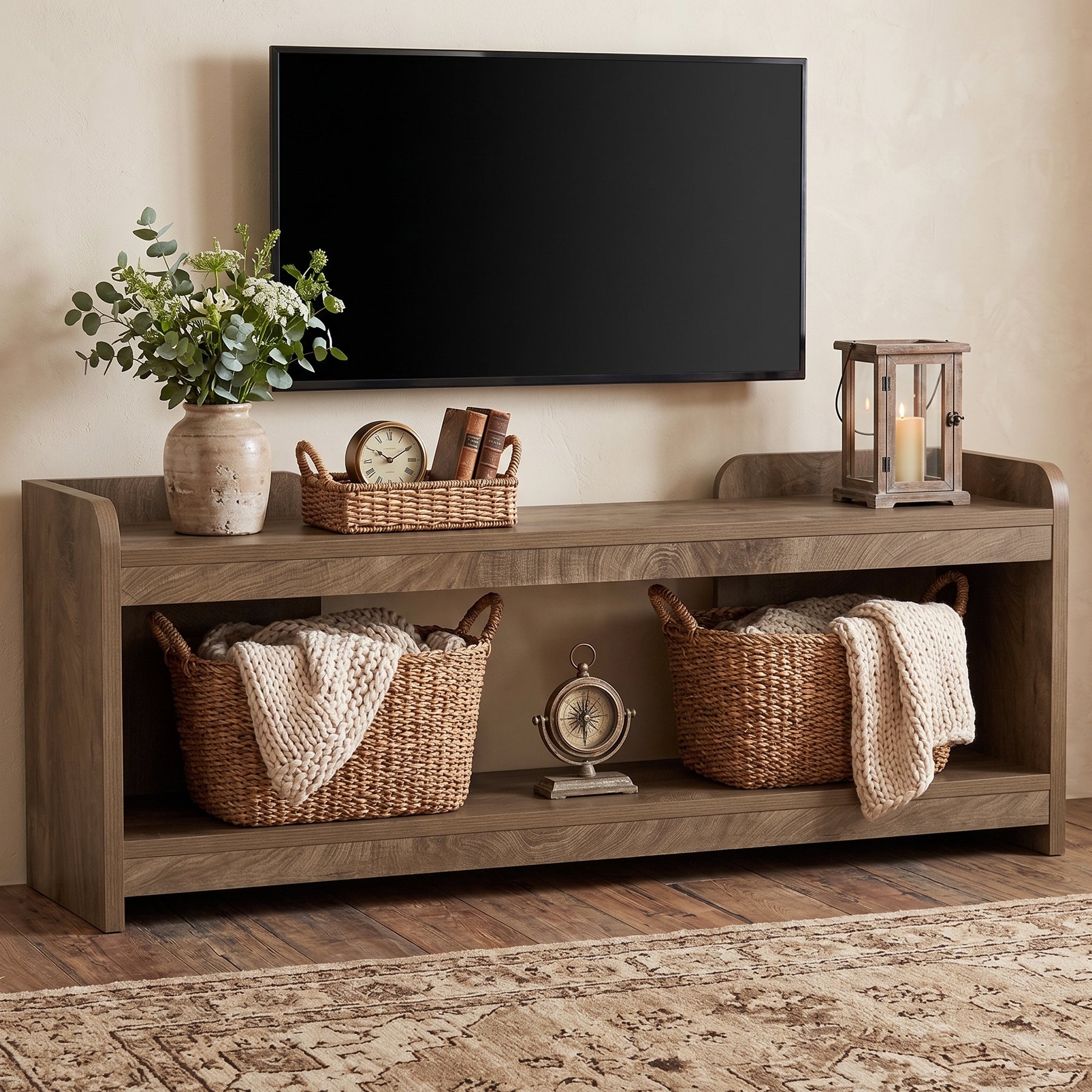 Tribesigns 160 cm TV-Lowboard für Fernseher bis 70 Zoll, 2-stufiges TV-Möbel mit offenem Stauraum