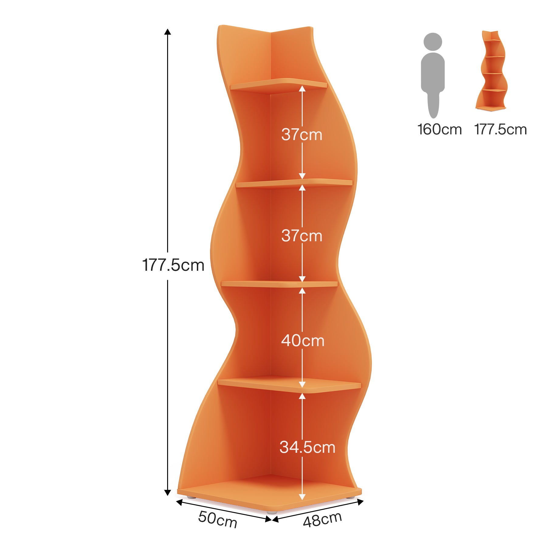 5-stöckiges Eckregal, modernes Eckbücherregal