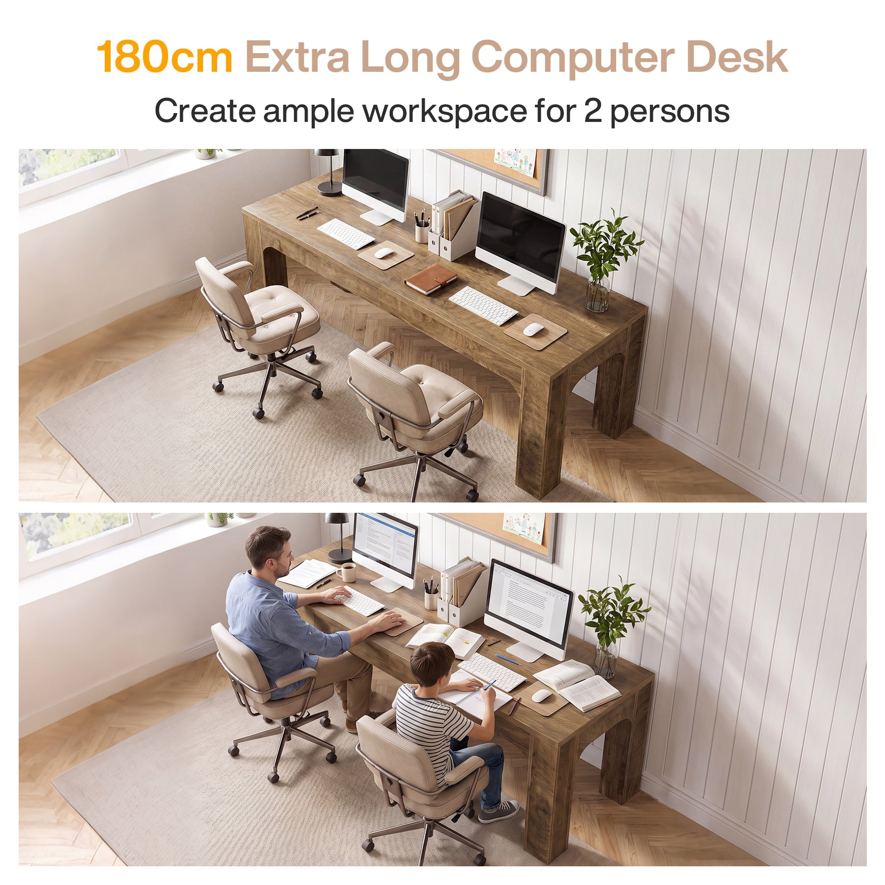 Schreibtisch für 2 Personen 180 cm, Doppel-Schreibtisch für Homeoffice & Büro