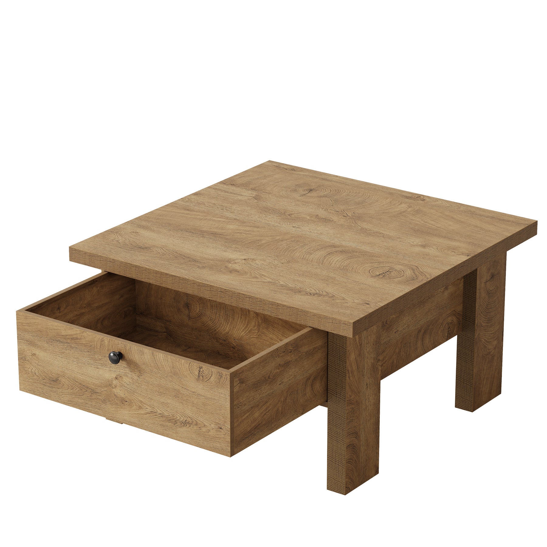 Tribesigns Quadratischer Couchtisch 80 cm mit Schublade, Landhaus Wohnzimmertisch mit verstecktem Stauraum