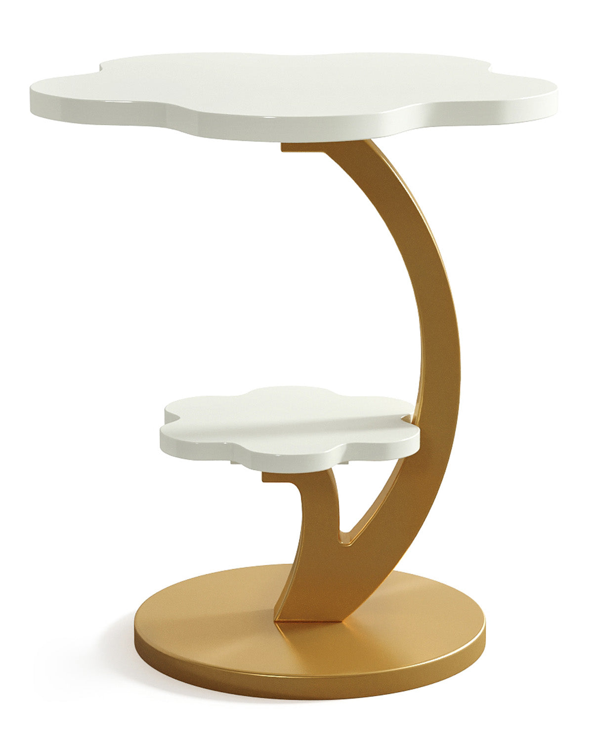 Tribesigns Beistelltisch rund 2 Ebenen mit C-Gestell, Nachttisch klein platzsparend in Weiß und Gold