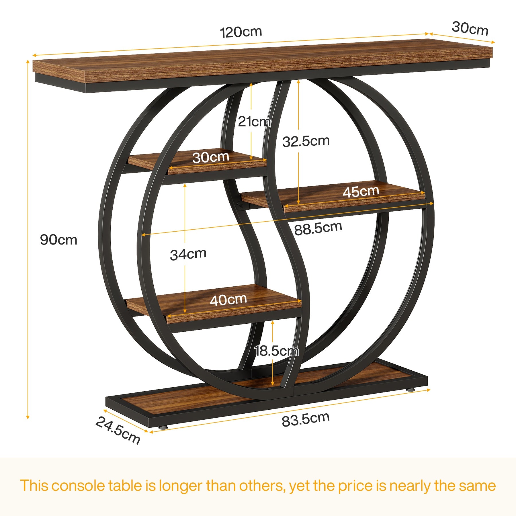 120 cm Konsolentisch - Industrieller Sofatisch mit 5 Ebenen & Stauraum