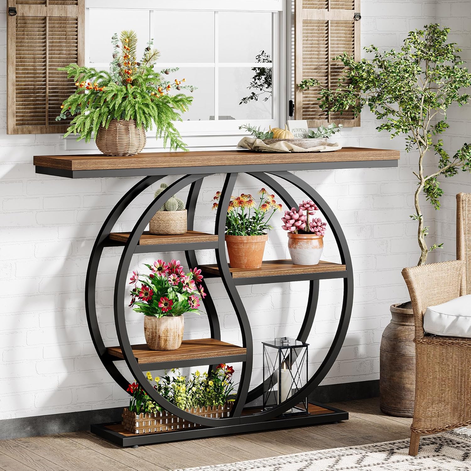 120 cm Konsolentisch - Industrieller Sofatisch mit 5 Ebenen & Stauraum