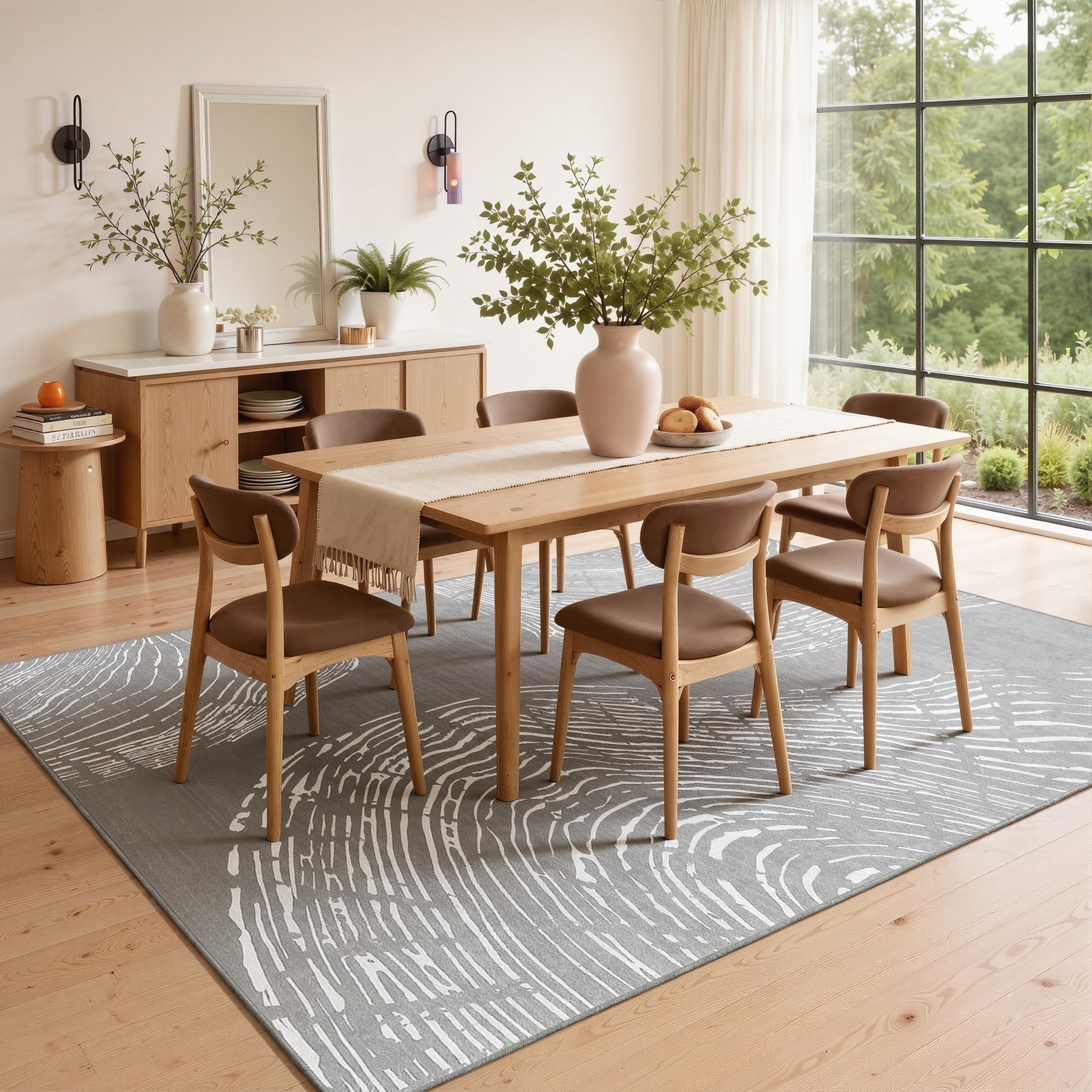 Tribesigns Waschbarer Wohnzimmerteppich, abstraktes Muster im sanften, minimalistischen Boho-Stil