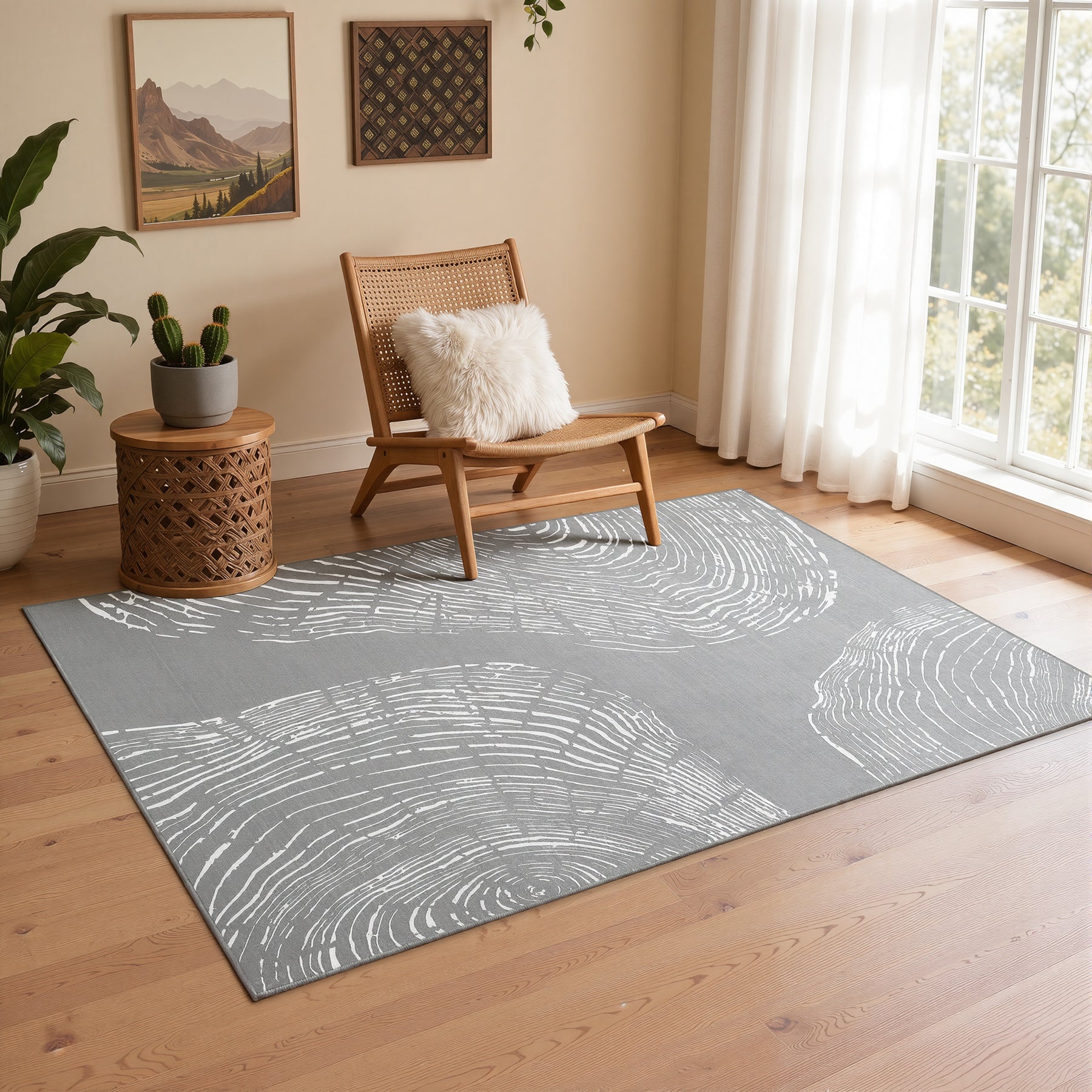 Tribesigns Waschbarer Wohnzimmerteppich, abstraktes Muster im sanften, minimalistischen Boho-Stil