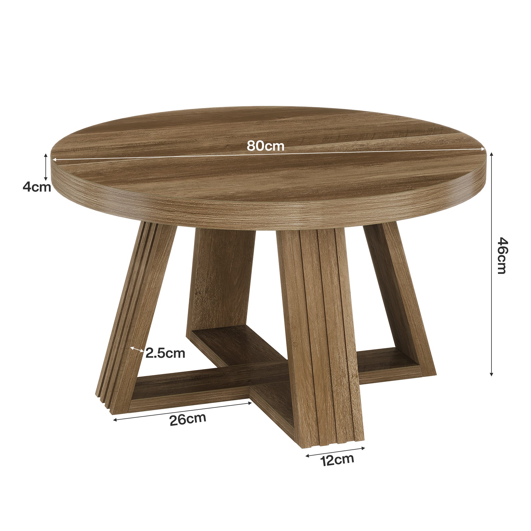 Tribesigns Runder Couchtisch 80 cm im Landhausstil, Wohnzimmertisch mit Holzmaserung & Kreuzgestell