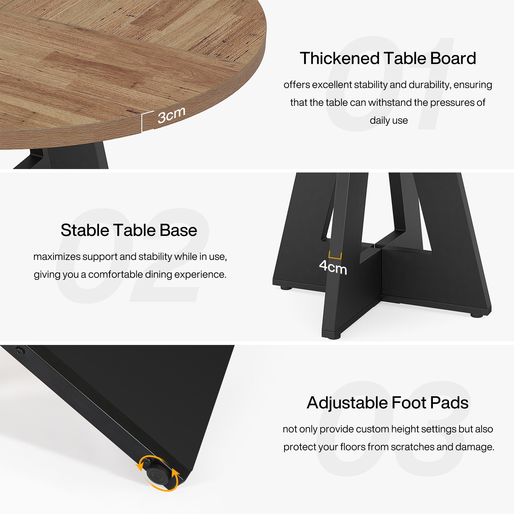 4 Personen Runder Esstisch, 120 cm Bauernhaus Esstisch mit Holztischplatte und Beinen