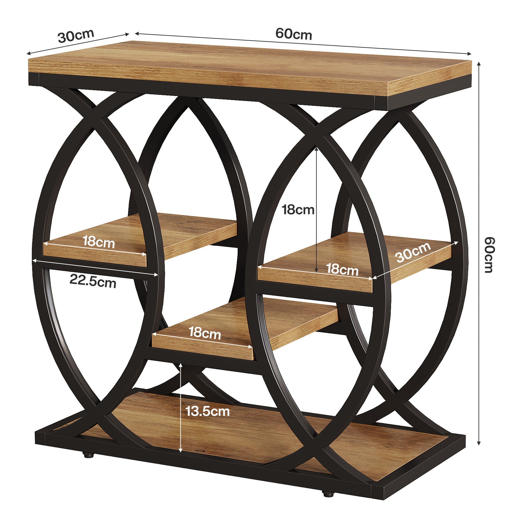 Beistelltisch mit 4 Ablagen, 60cm schmaler Nachttisch mit Stauraum