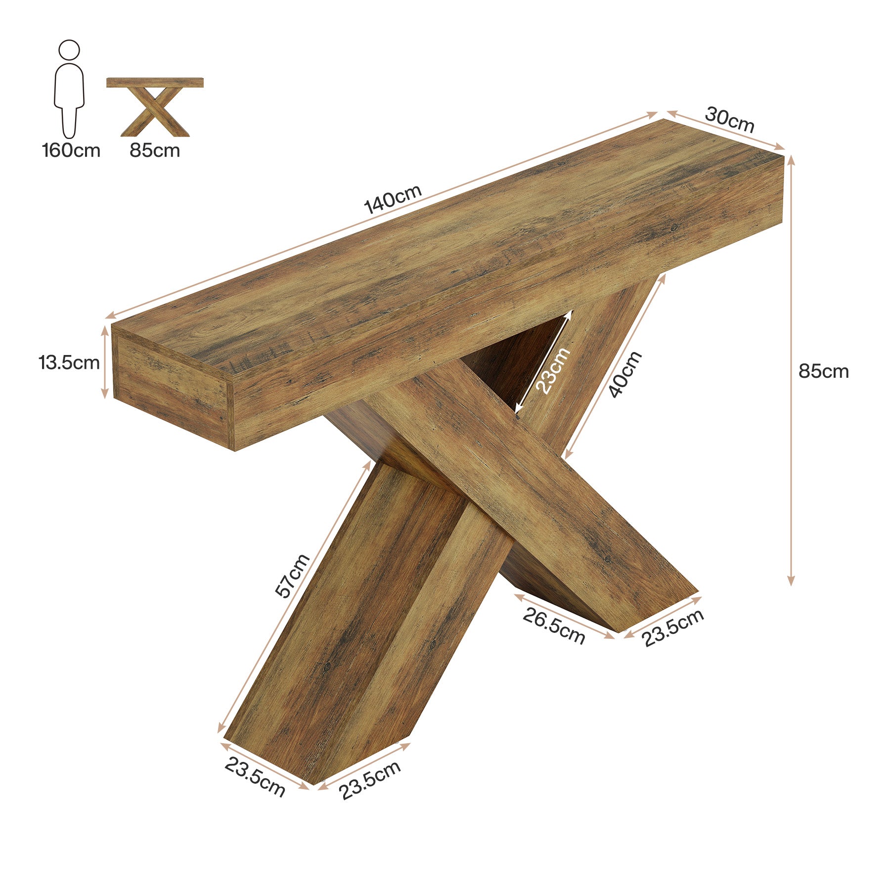 Tribesigns Konsolentisch 140 cm Schmal, Industrial Flurtisch mit X-förmigen Beinen