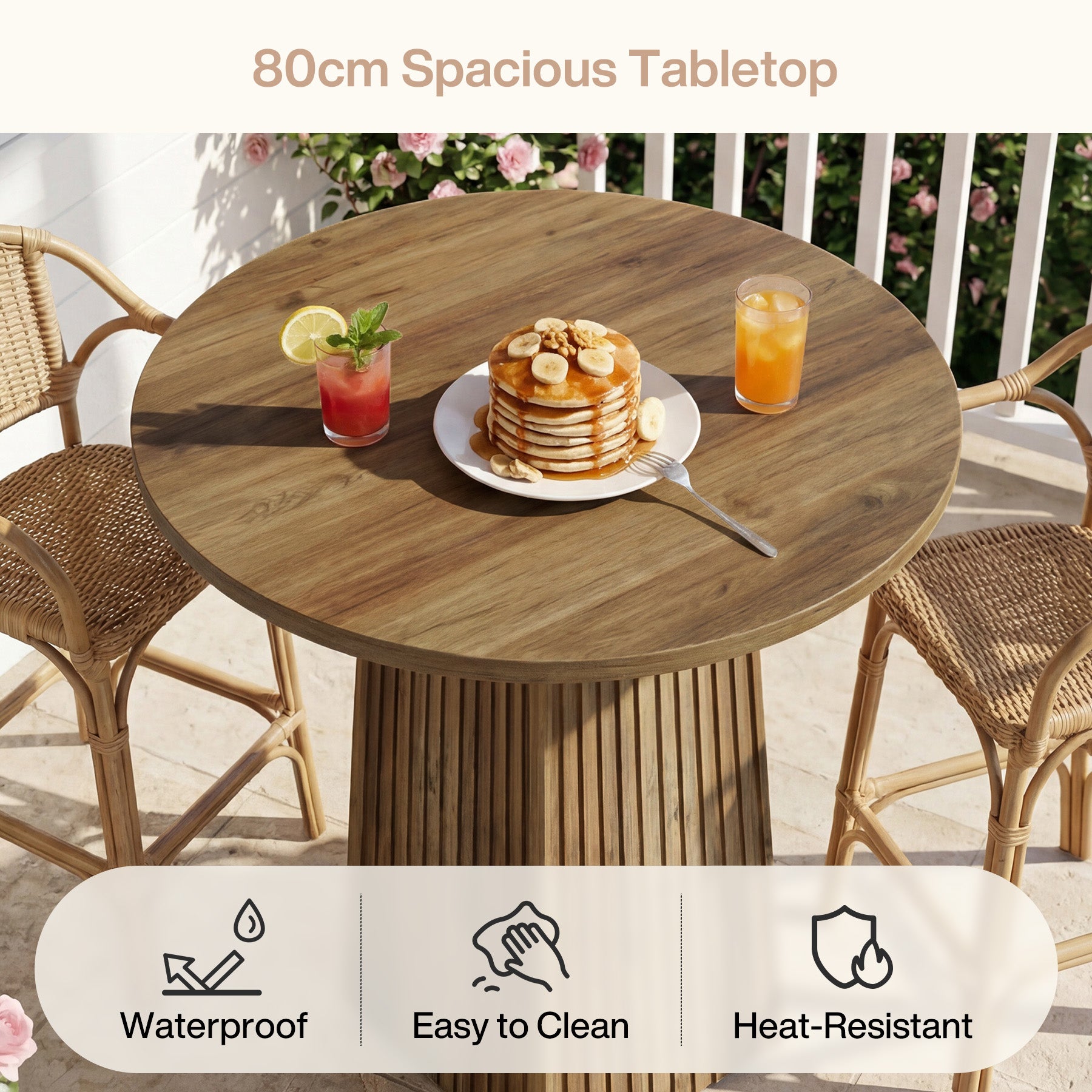 Tribesigns Runder Bartisch, 100 cm hoher Bistro- & Stehtisch mit geriffeltem Säulenfuß