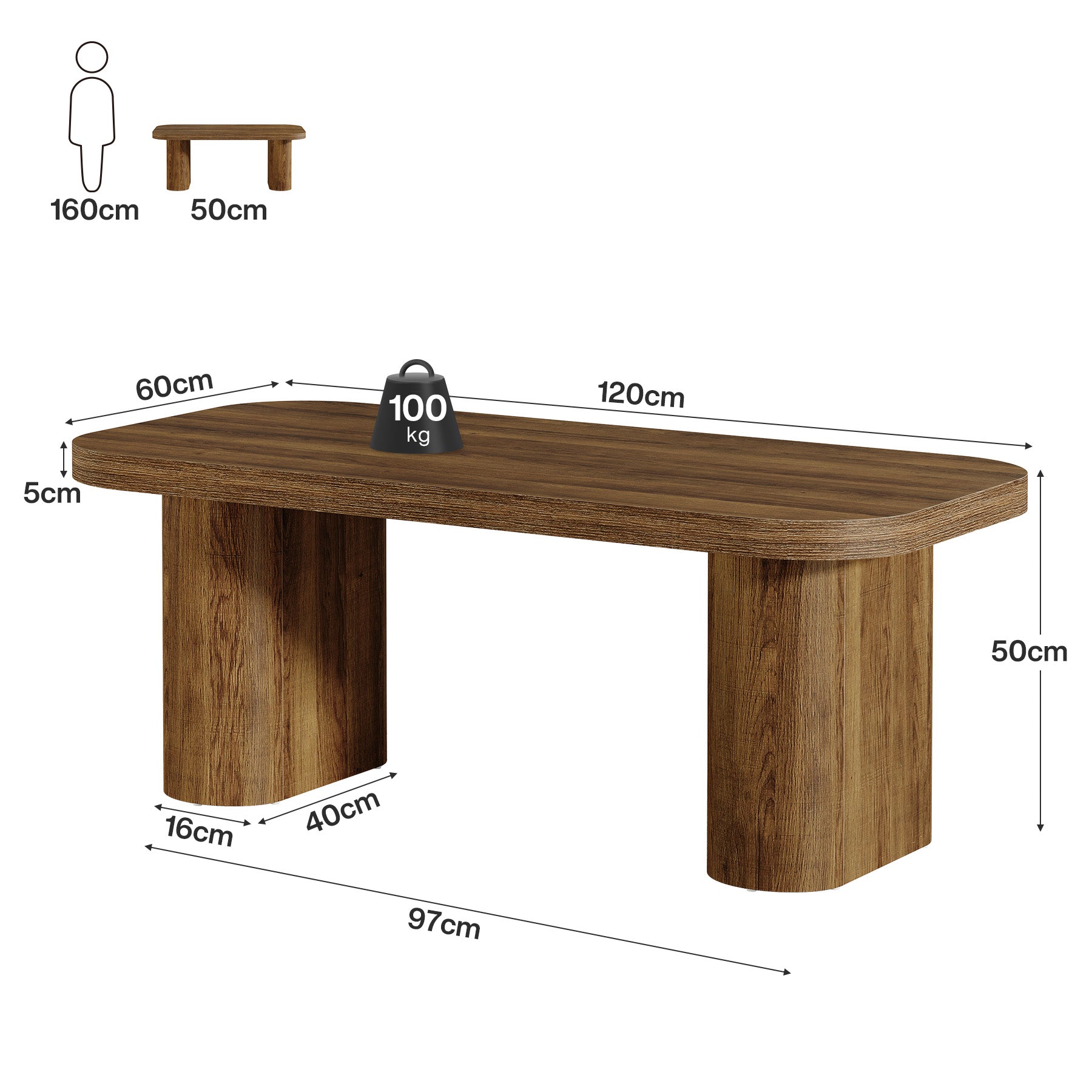 Tribesigns Moderner Couchtisch 120 cm, stabiler Wohnzimmertisch im Landhausstil