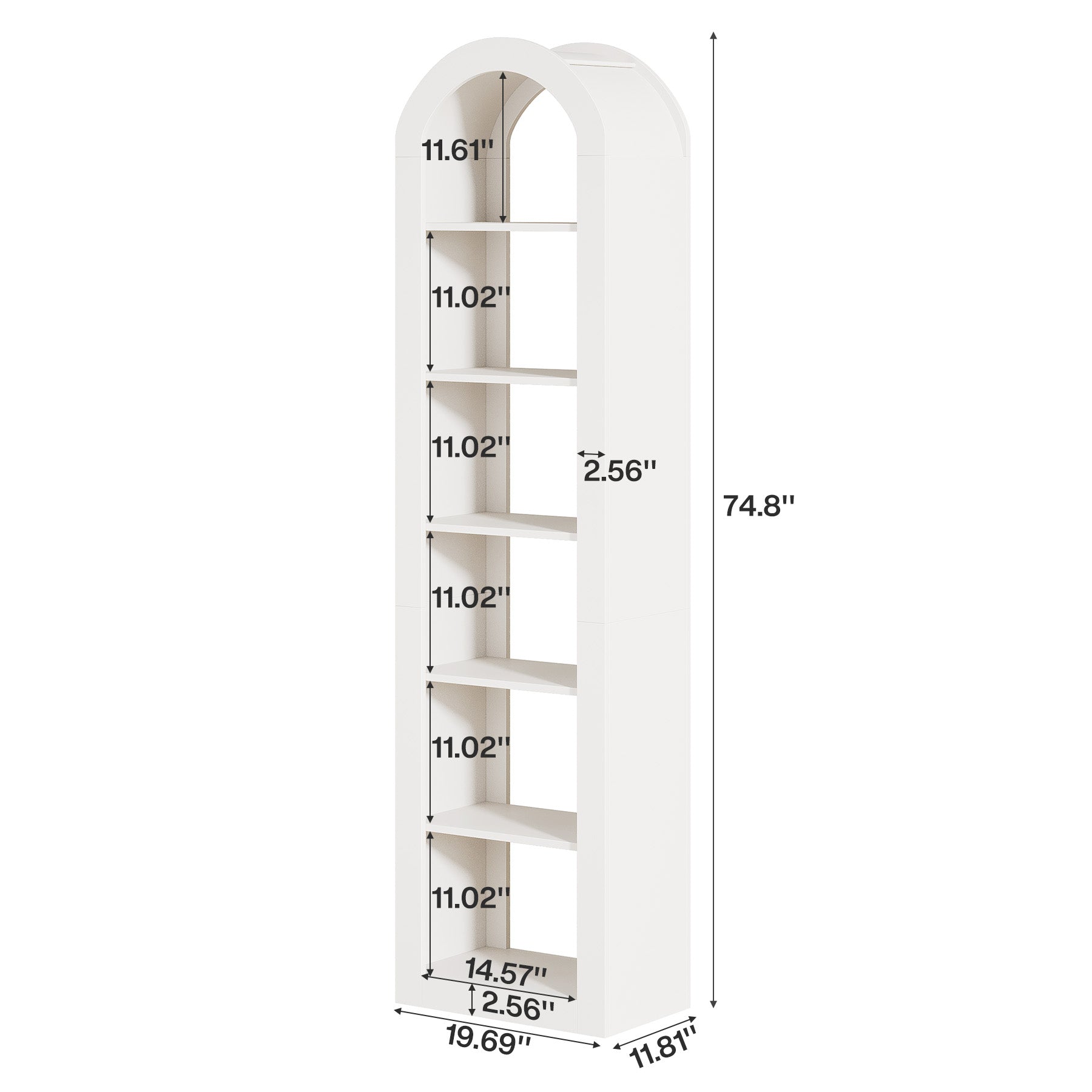 Tribesigns Hohe Bücherregal 190 cm mit Bogenform, Schmaler 6-Ebenen Standregal für Ecke & Kleine Räume