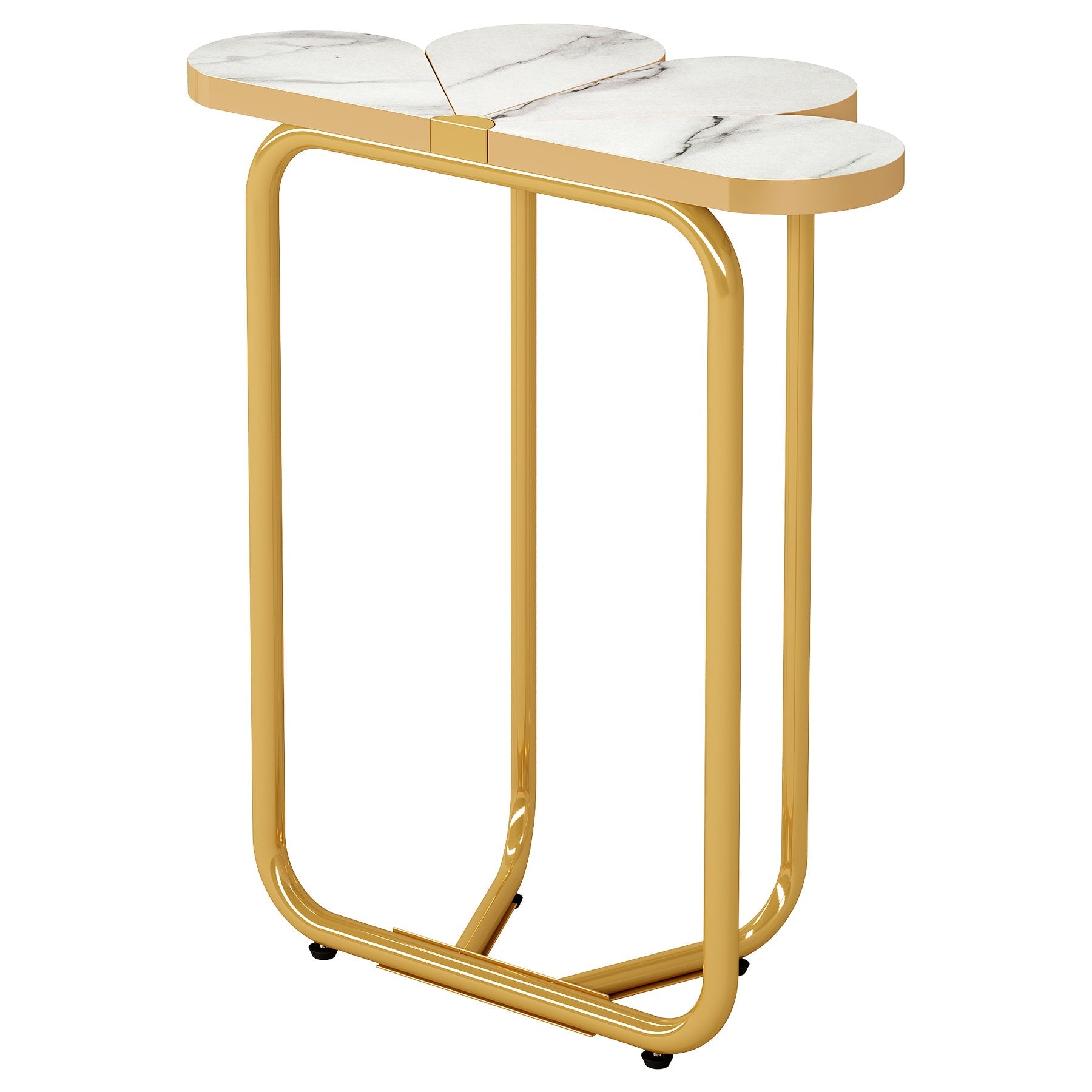 Tribesigns Beistelltisch „Halbblume“, Nachttisch in Marmoroptik mit Goldrahmen