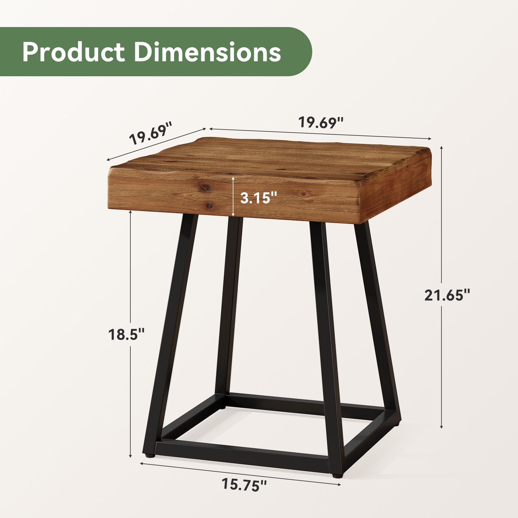 Tribesigns Beistelltisch aus Massivholz 50 cm, Quadratischer Nachttisch mit Metallgestell