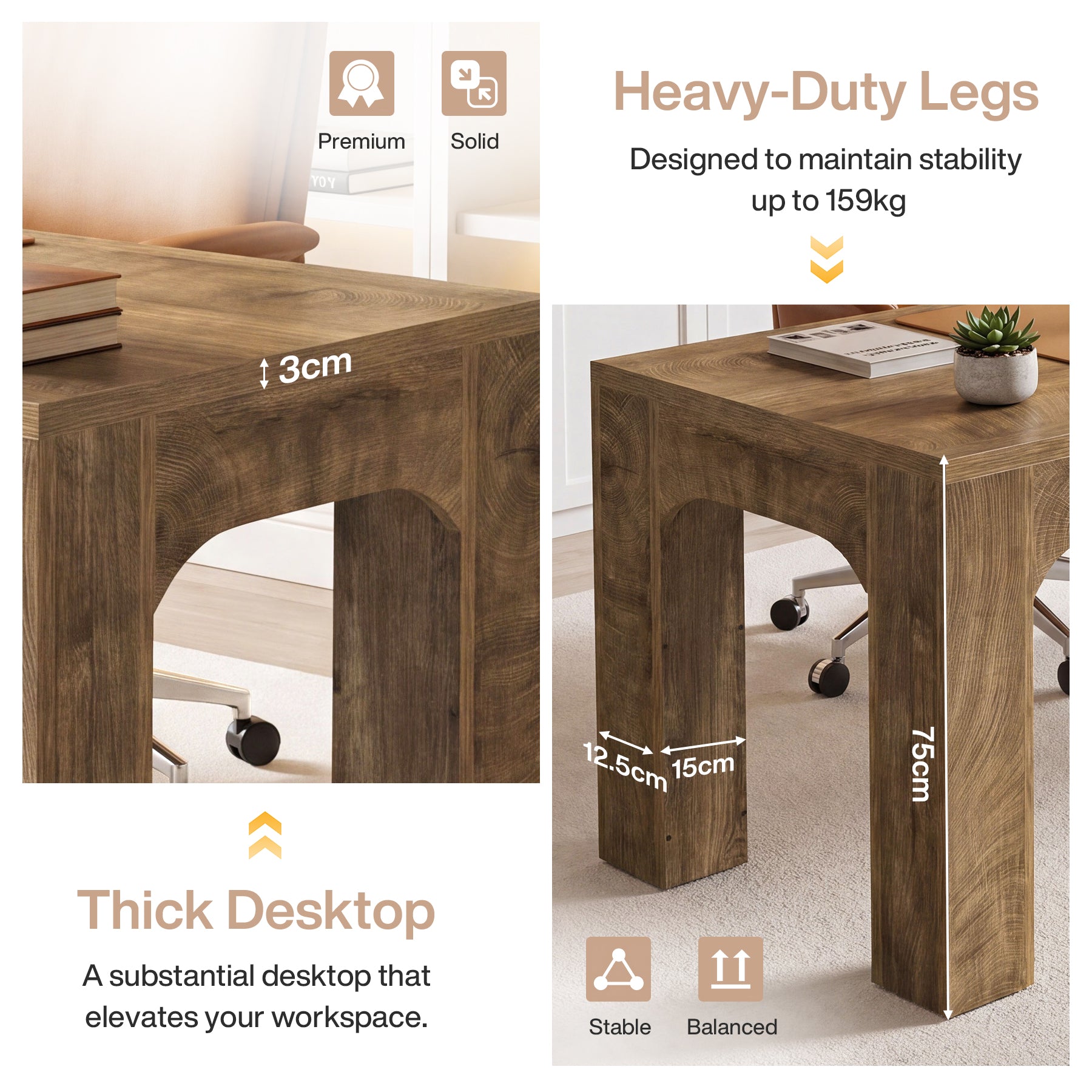 Schreibtisch für 2 Personen 180 cm, Doppel-Schreibtisch für Homeoffice & Büro