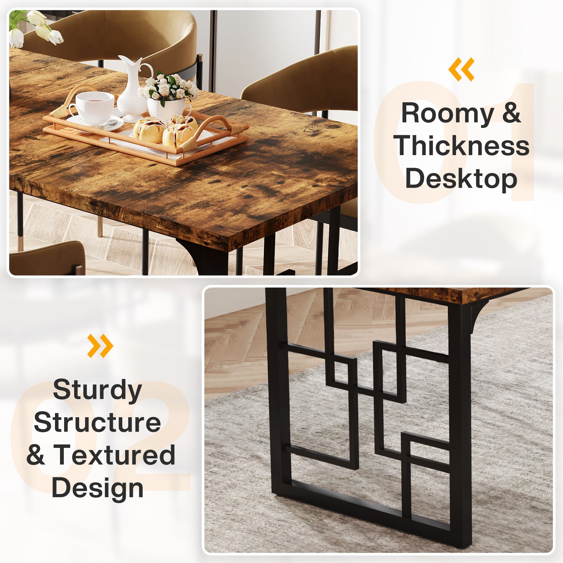63" Dining Table for 4-6 People, Rectangular Wooden Dinner Kitchen Table Tribesigns