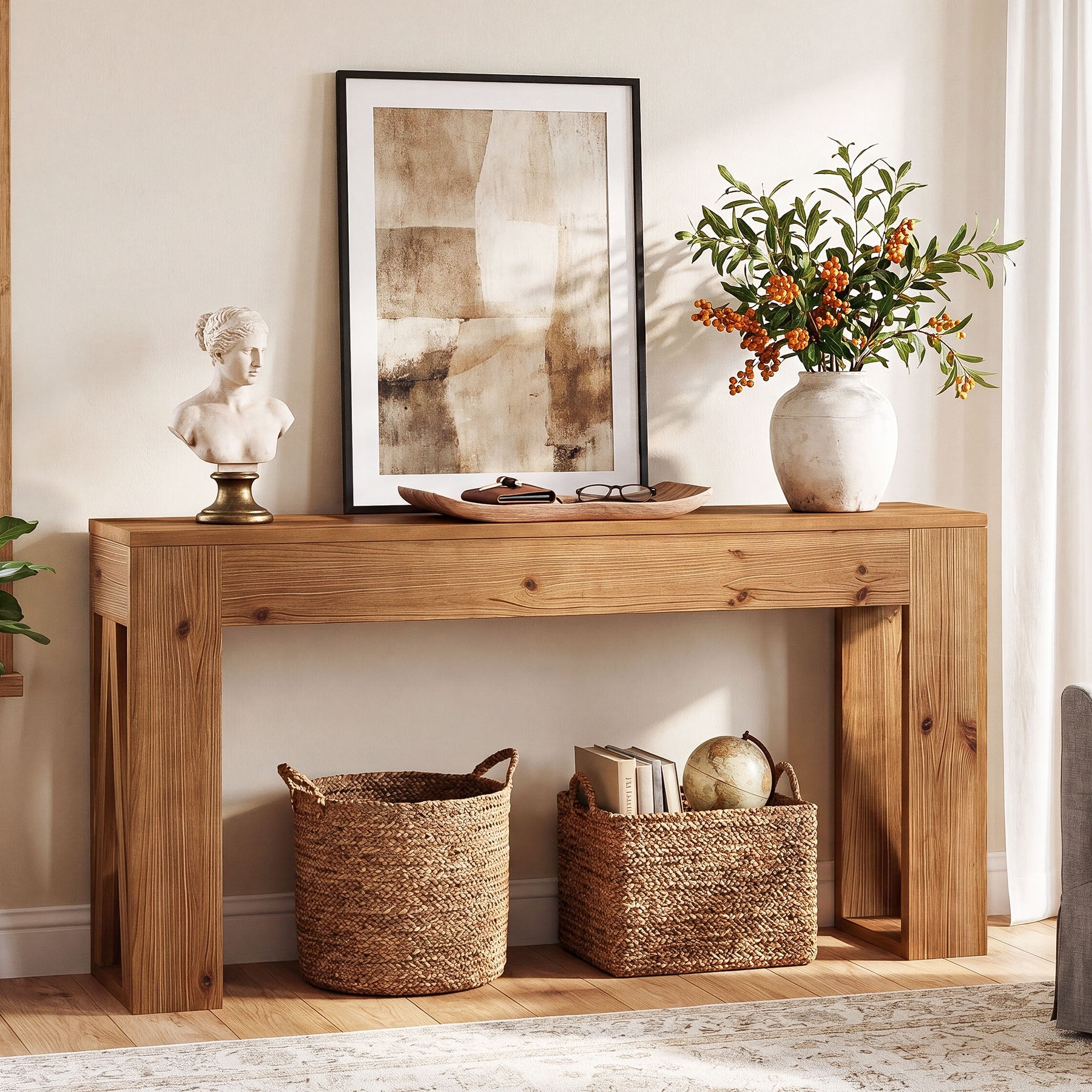 Tribesigns Massiver Konsolentisch 160 cm aus Tannenholz, schmaler Flurtisch im Landhausstil