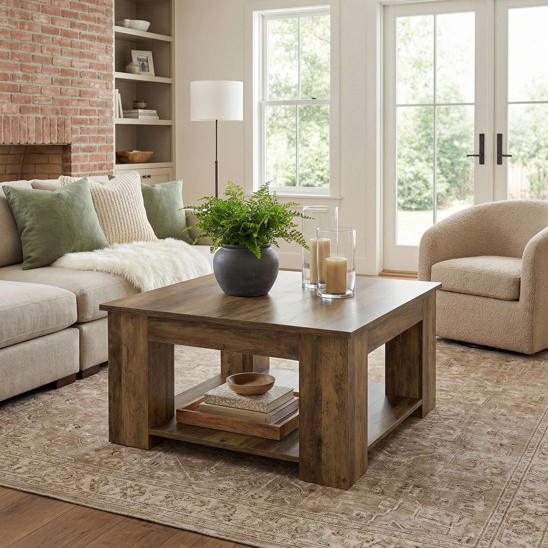 Tribesigns Quadratischer Couchtisch 80 cm, 2 Ebenen Wohnzimmertisch mit Ablage