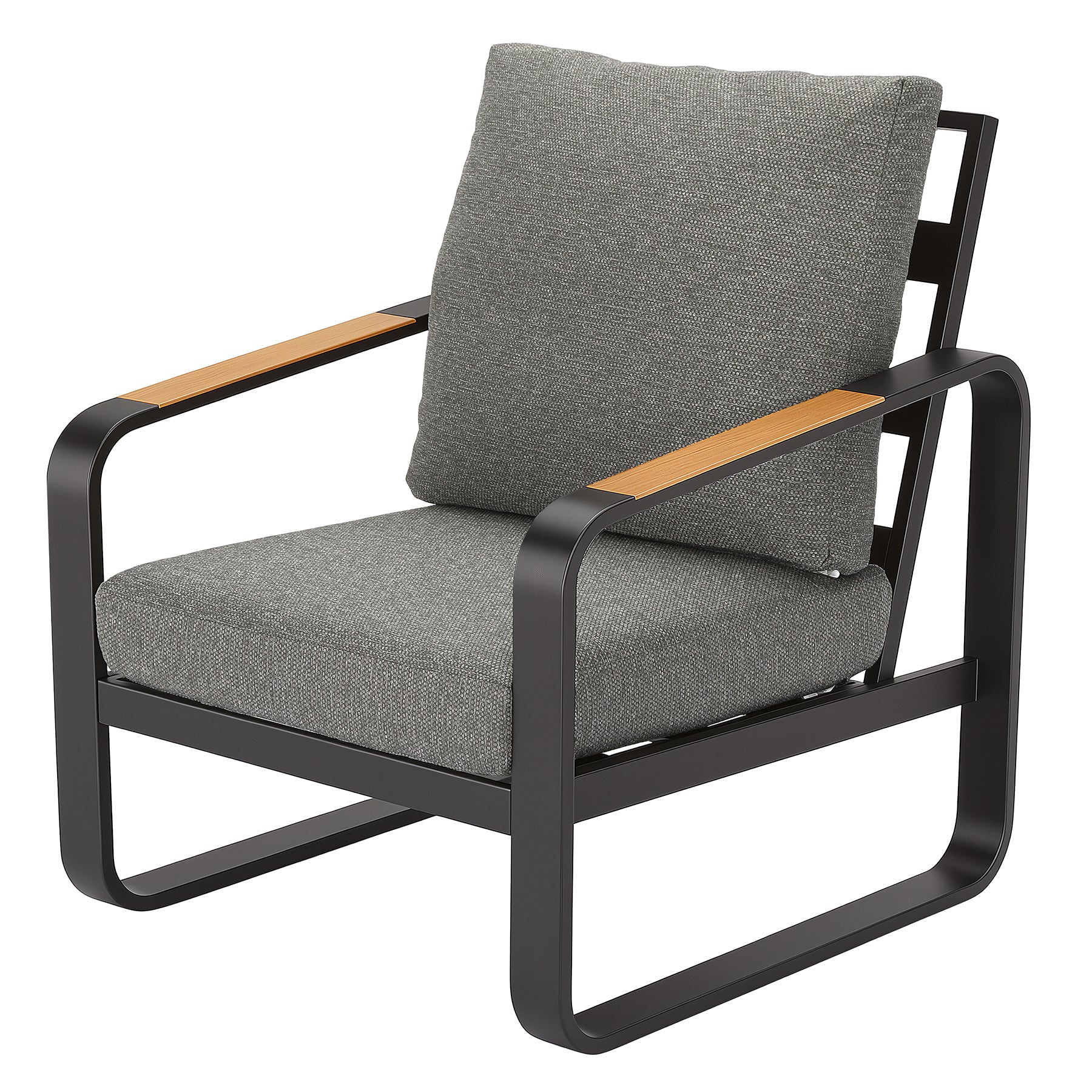 Tribesigns Gartensofa mit Kissen, Balkonstuhl mit Metallgestell & Holzarmlehnen, Outdoor Sessel für Terrasse & Garten