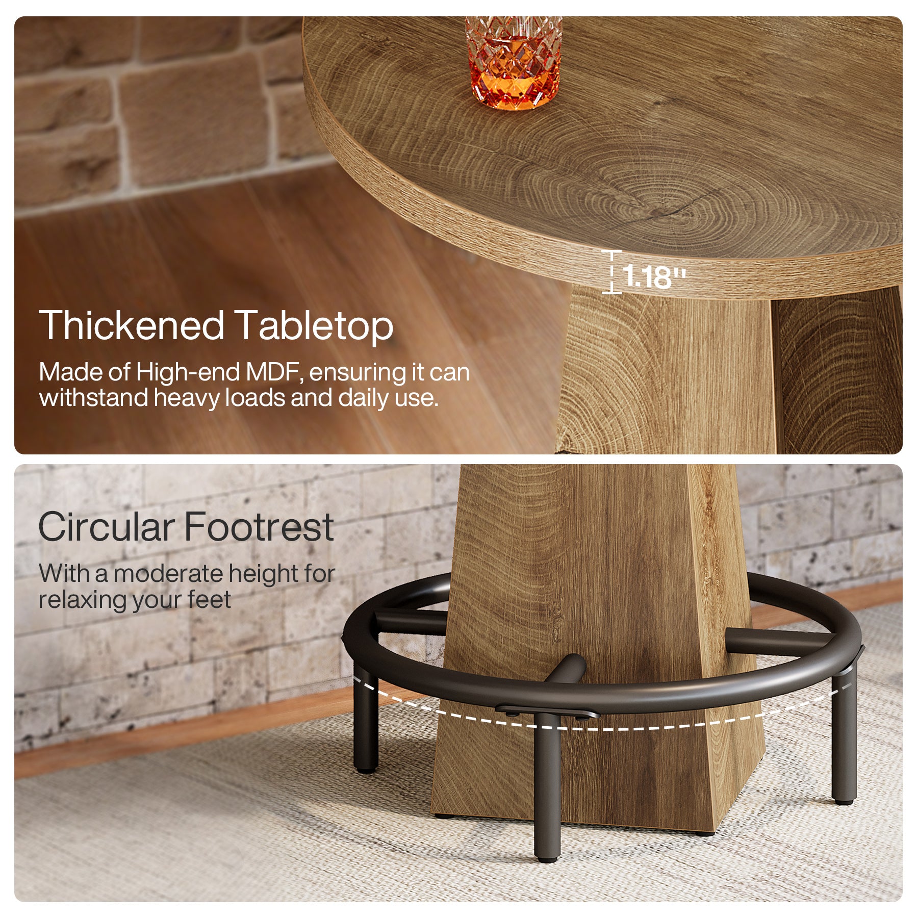 60 cm Runder Bartisch in Stehtischhöhe, Pub- & Bistrotisch für Küche, Esszimmer und Hausbar