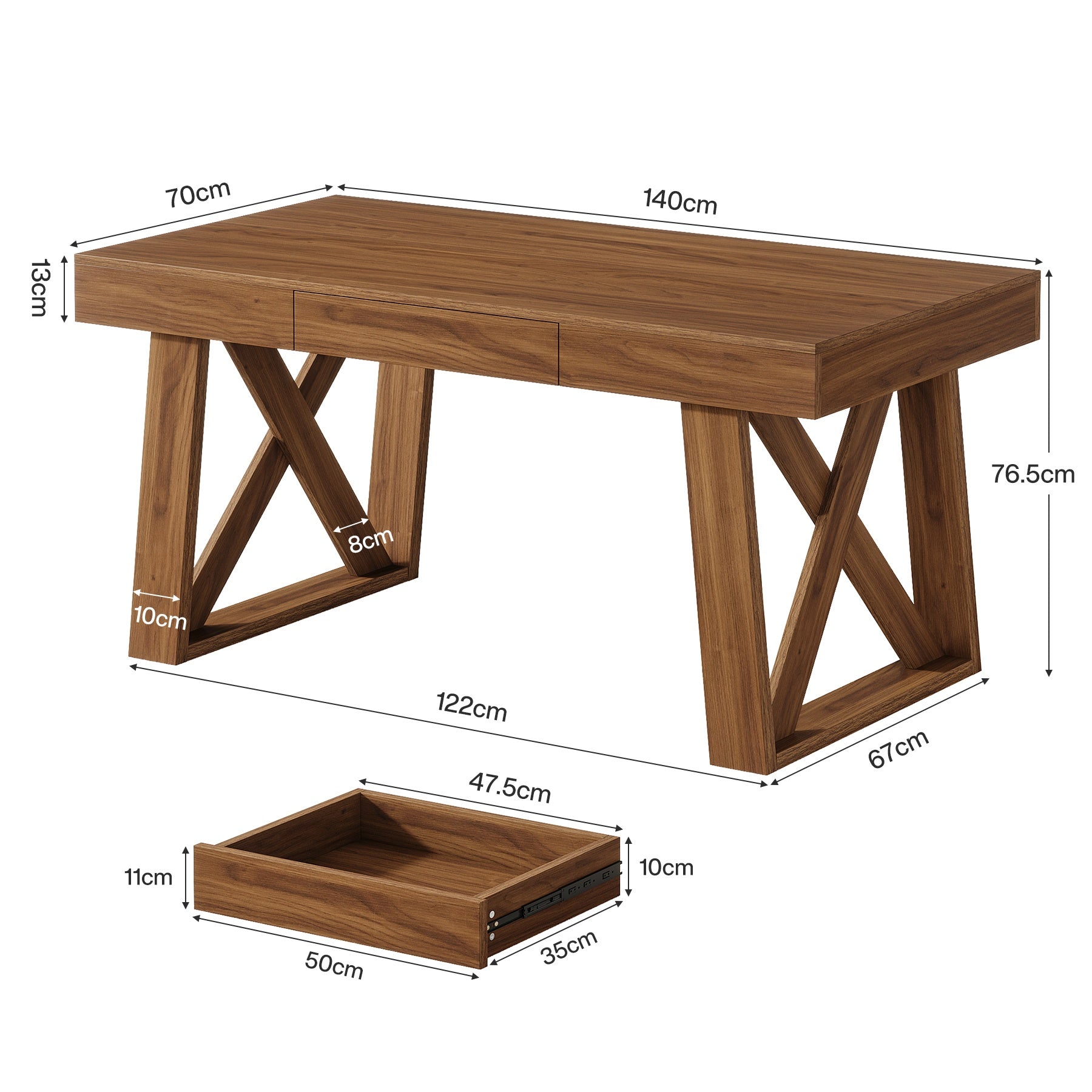 140 cm Schreibtisch - Retro-Bürotisch mit Schublade