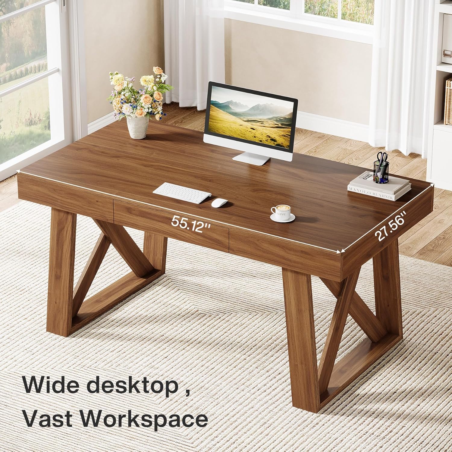 140 cm Schreibtisch - Retro-Bürotisch mit Schublade