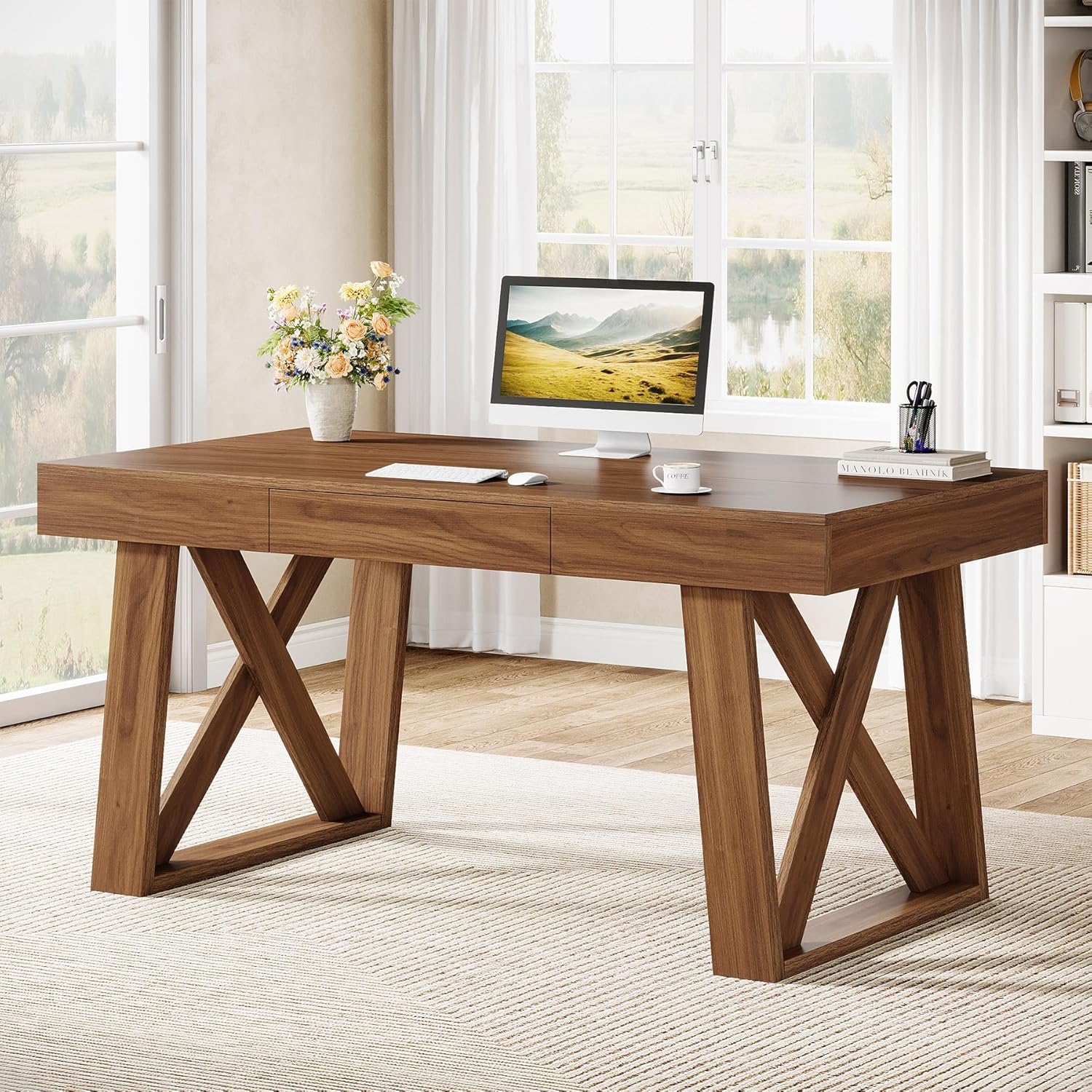 140 cm Schreibtisch - Retro-Bürotisch mit Schublade