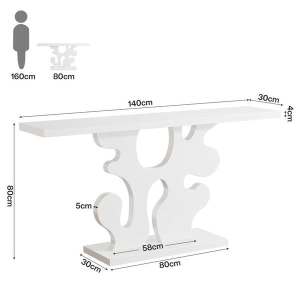 140 cm langer schmaler Sofatisch, Moderne weiße Konsole für Flur & Wohnzimmer