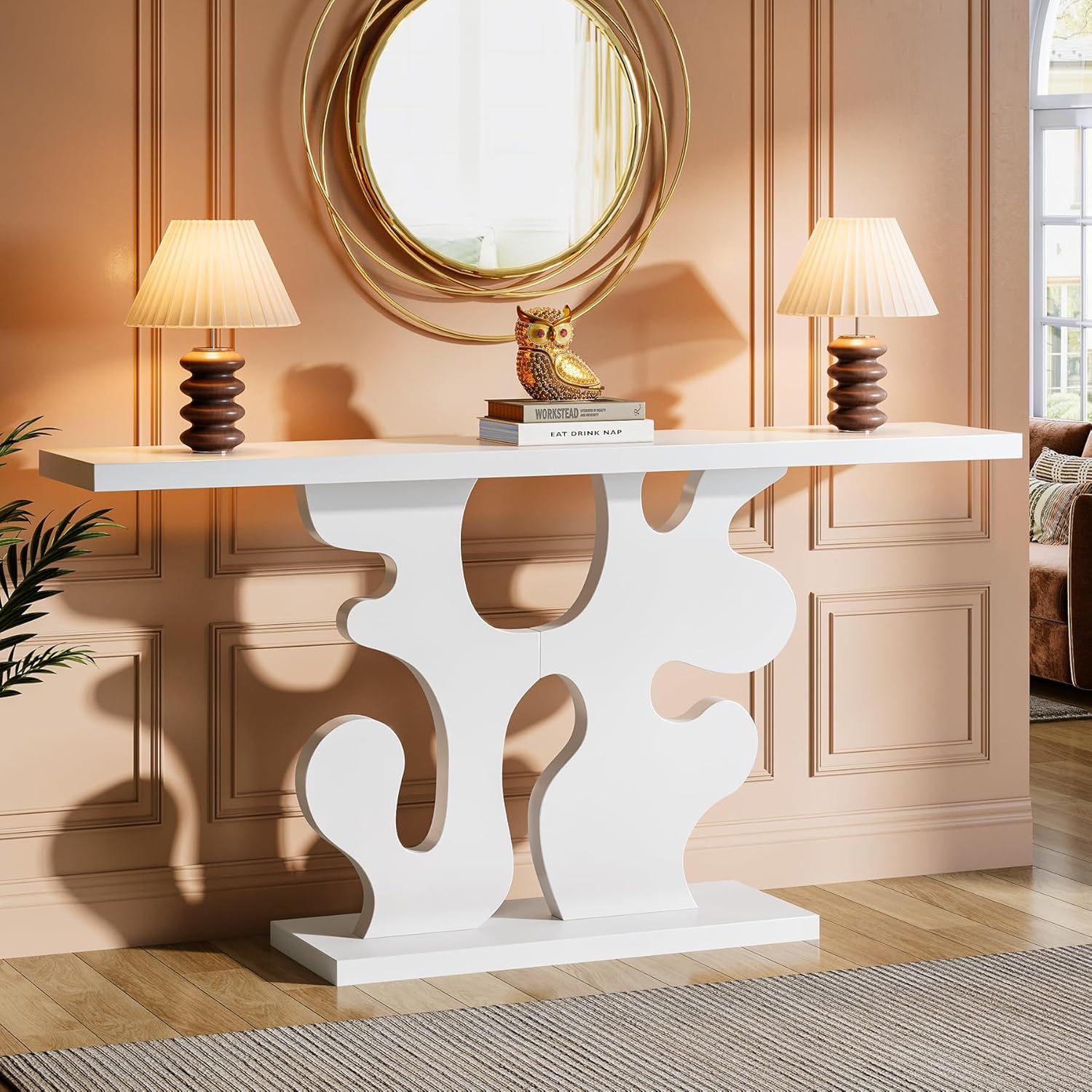140 cm langer schmaler Sofatisch, Moderne weiße Konsole für Flur & Wohnzimmer