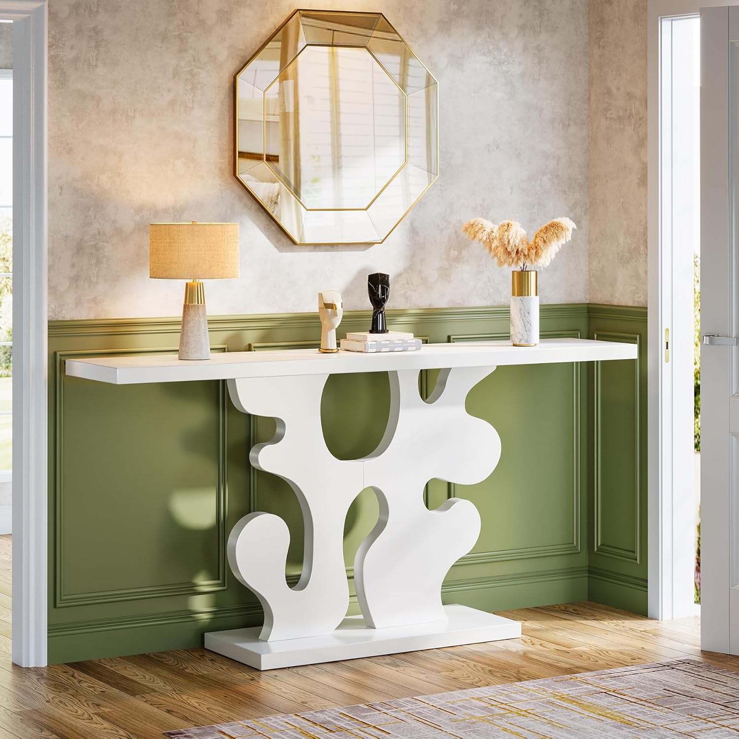 140 cm langer schmaler Sofatisch, Moderne weiße Konsole für Flur & Wohnzimmer