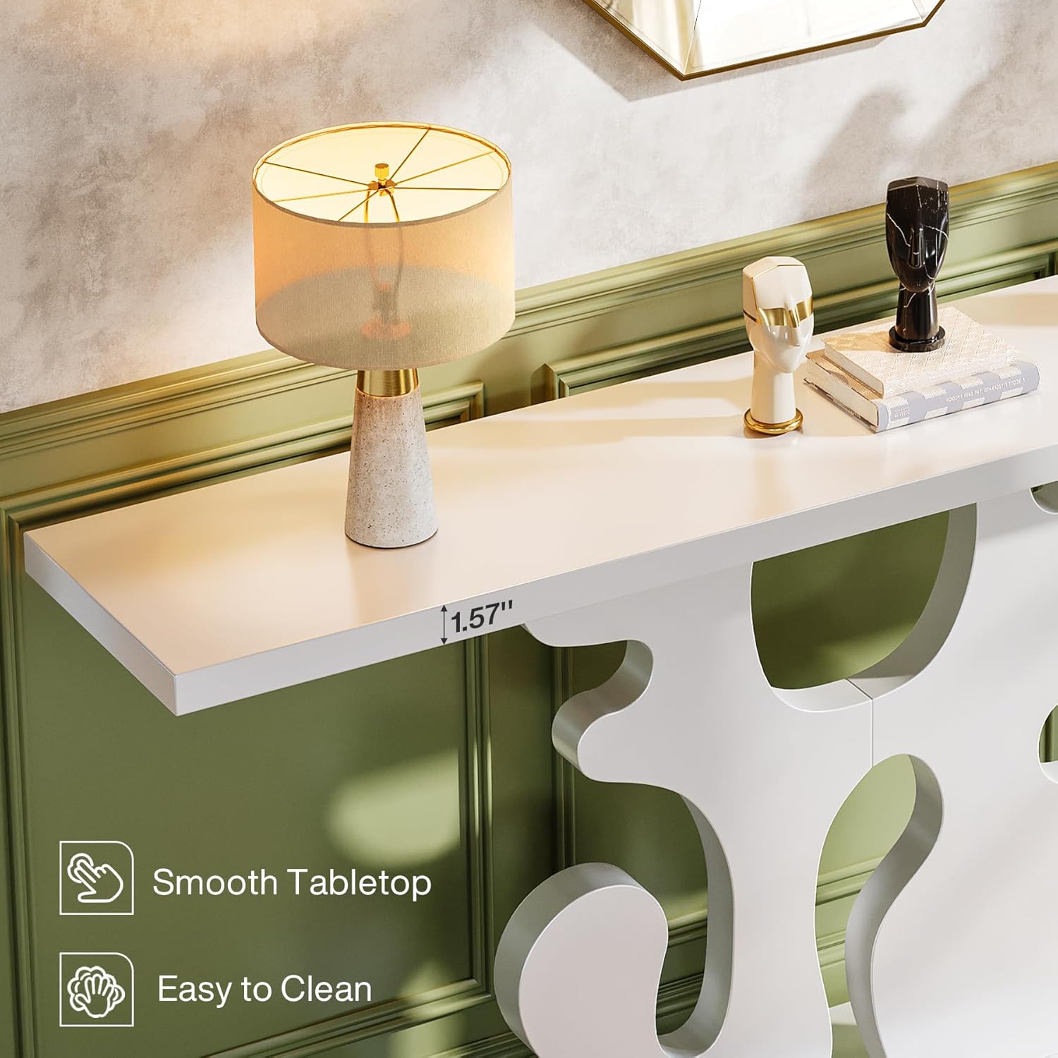 140 cm langer schmaler Sofatisch, Moderne weiße Konsole für Flur & Wohnzimmer