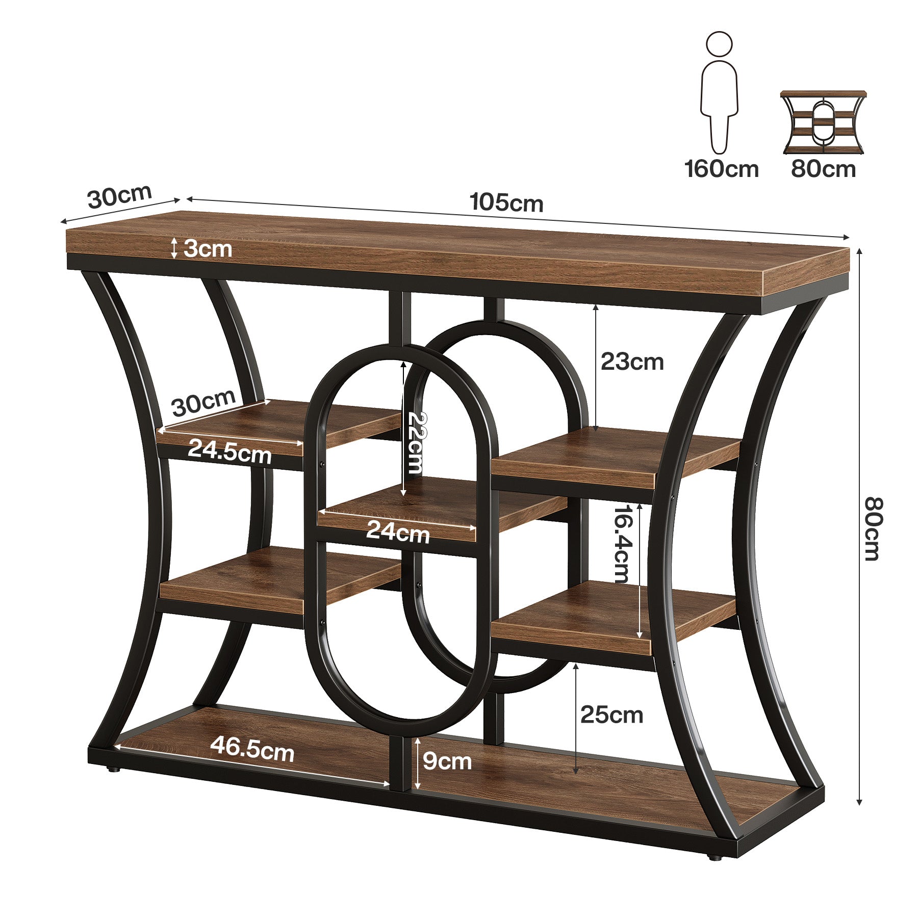 Tribesigns Konsolentisch 105 cm schmal, industrieller Sofatisch mit 5 Ebenen