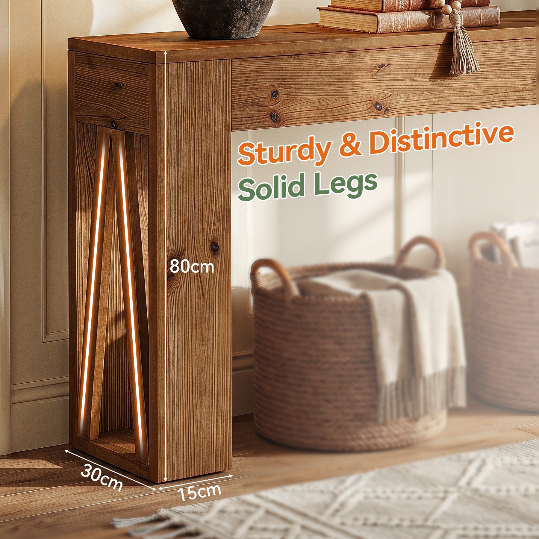 Tribesigns Massiver Konsolentisch 160 cm aus Tannenholz, schmaler Flurtisch im Landhausstil