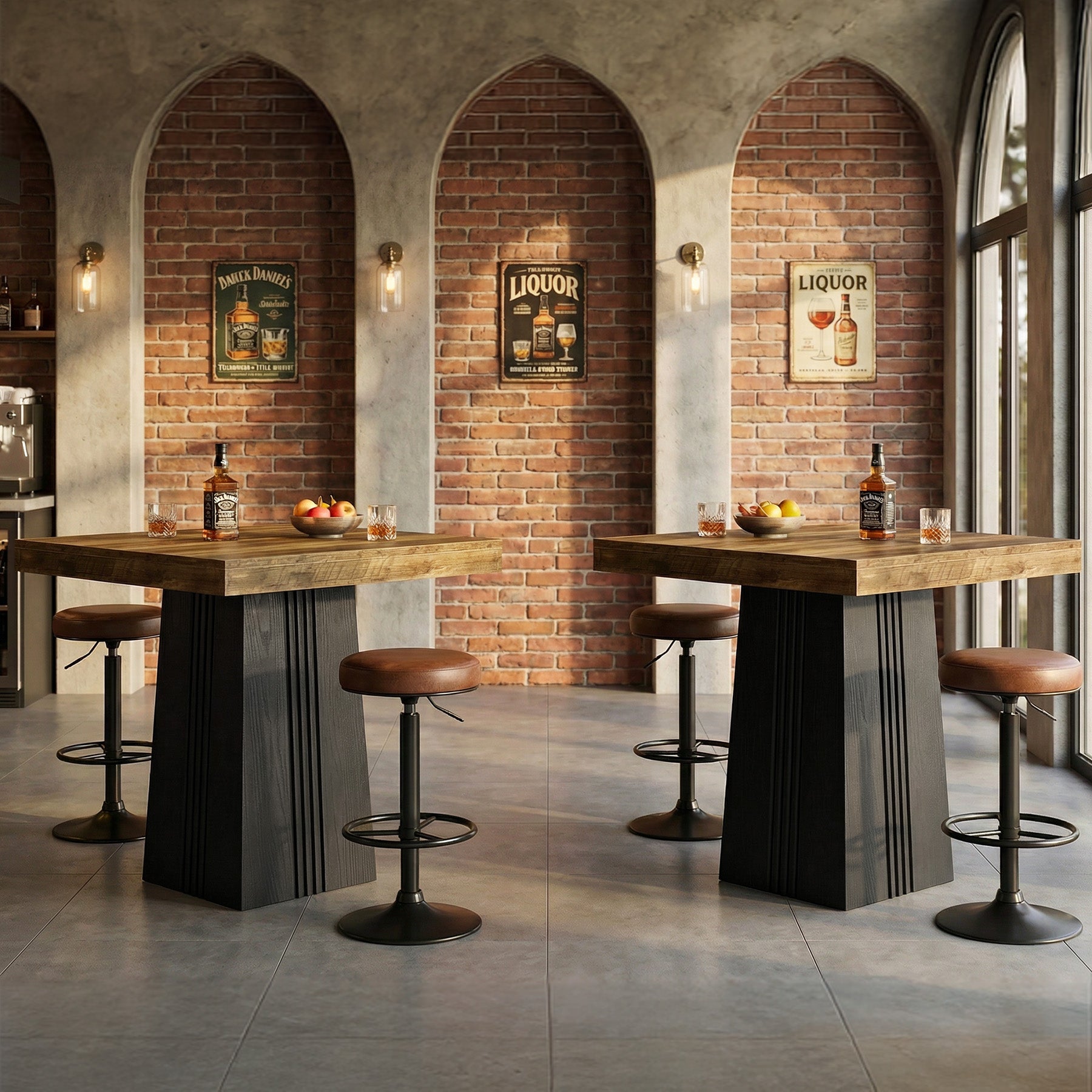 Tribesigns Bartisch 80 × 80 cm, Quadratischer Stehtisch im Landhausstil mit geriffeltem Sockel