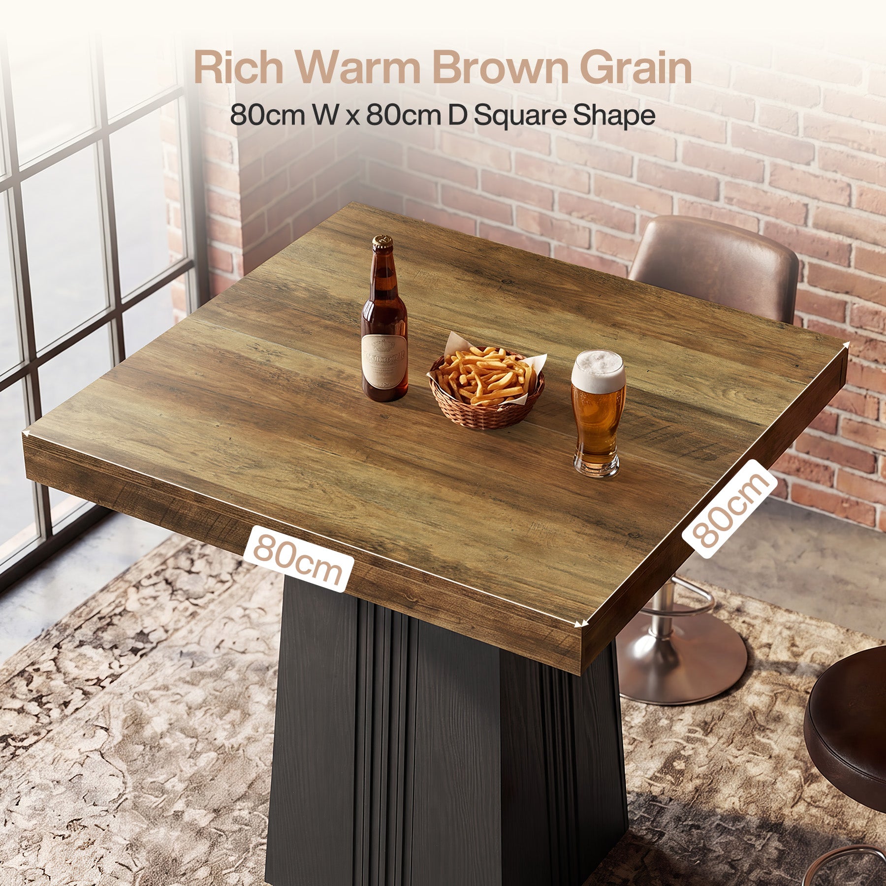 Tribesigns Bartisch 80 × 80 cm, Quadratischer Stehtisch im Landhausstil mit geriffeltem Sockel