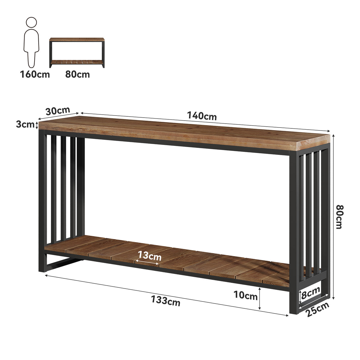 Tribesigns Massivholz Konsolentisch 140 cm, schmaler Flurtisch im Landhausstil mit Ablage