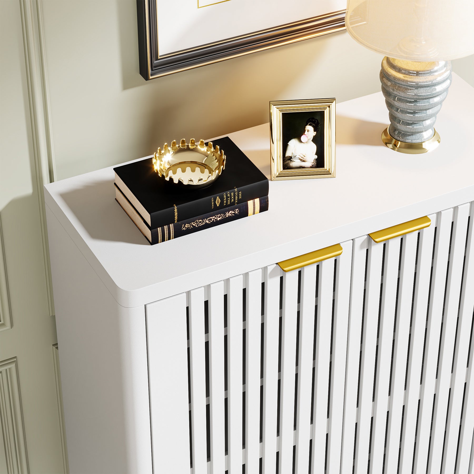 6-stöckiger Schuhschrank aus Holz mit Lamellentüren und verstellbaren Regalen