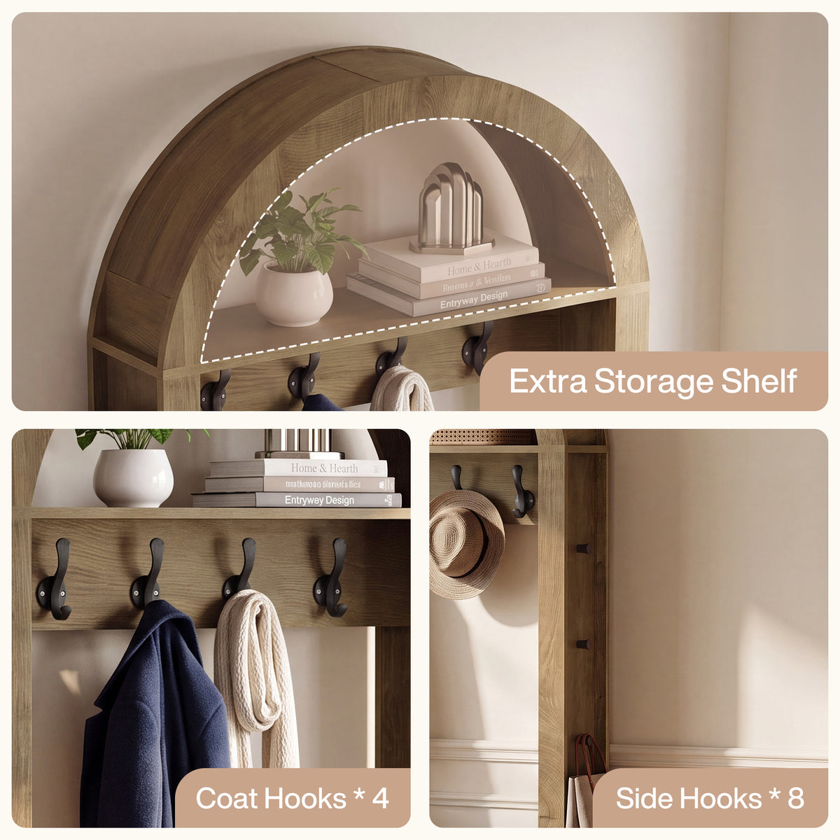 Tribesigns Garderobe mit Sitzbank & Schuhablage, 5-in-1 Flurgarderobe mit 12 Haken, Wandregal & Schuhregal
