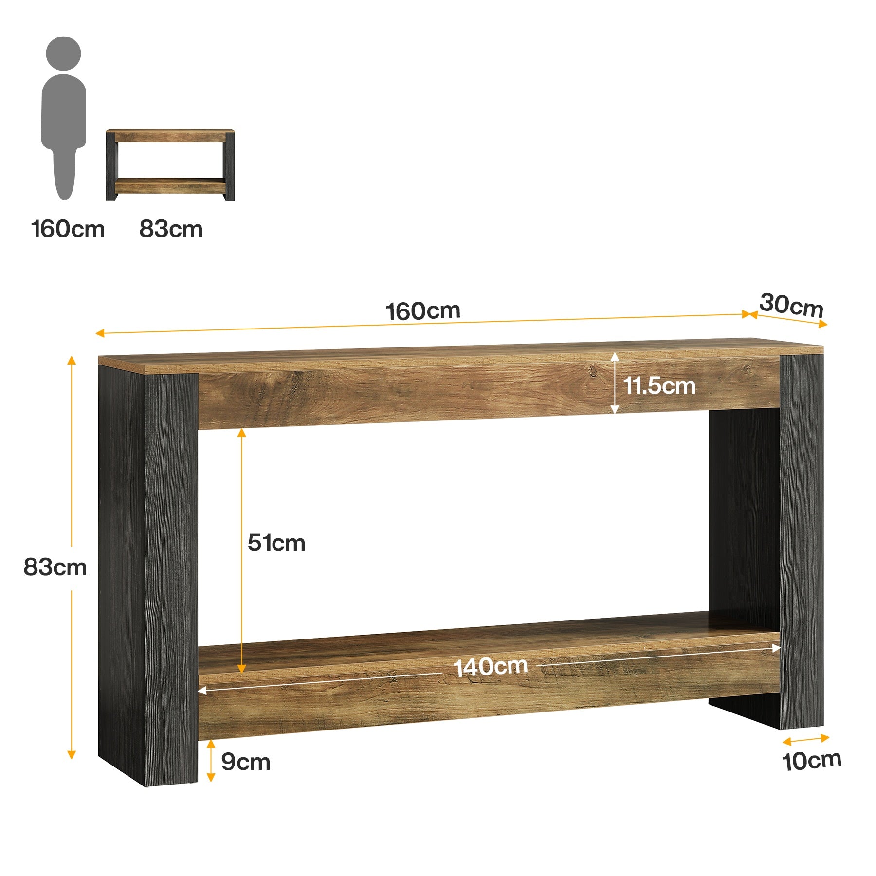 160 cm Konsolentisch - Landhaus-Sofatisch in für Flur & Wohnzimmer