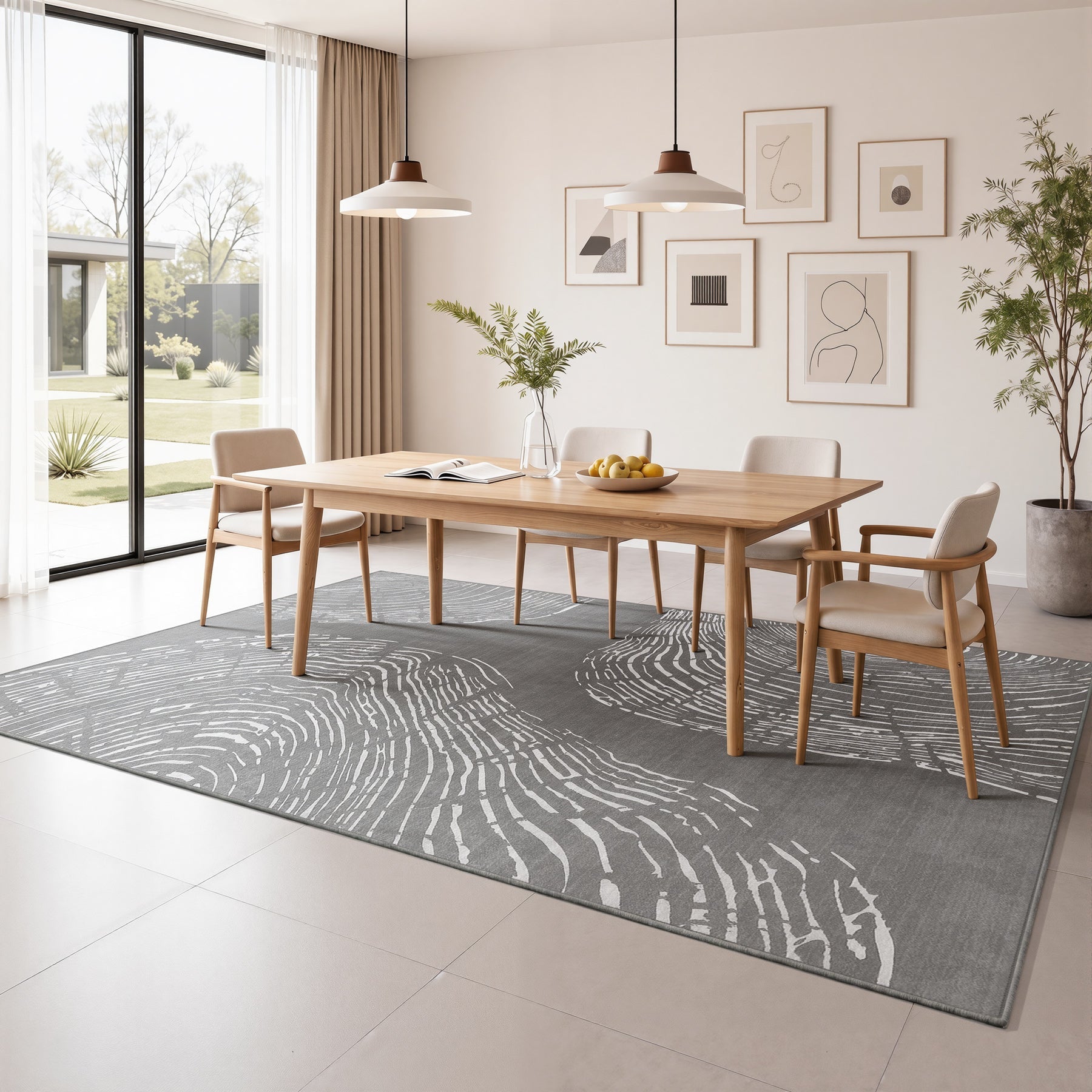 Tribesigns Waschbarer Wohnzimmerteppich, abstraktes Muster im sanften, minimalistischen Boho-Stil