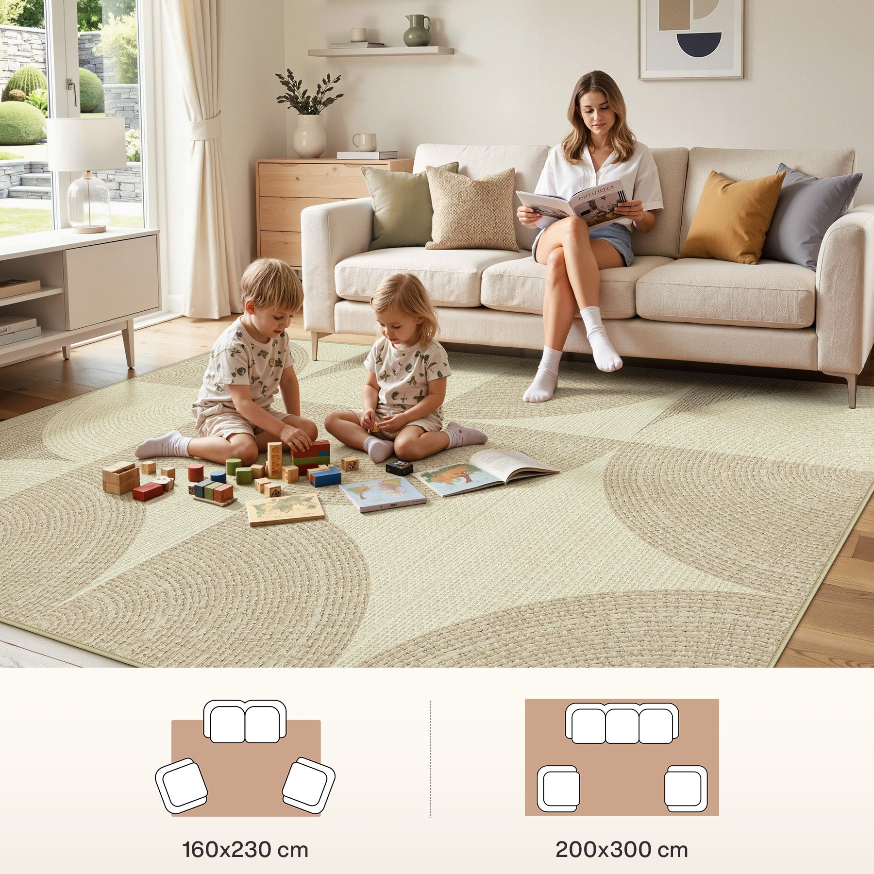 Tribesigns Geometrischer Teppich, Moderner Kurzflor Wohnzimmerteppich, Waschbar & Rutschfest