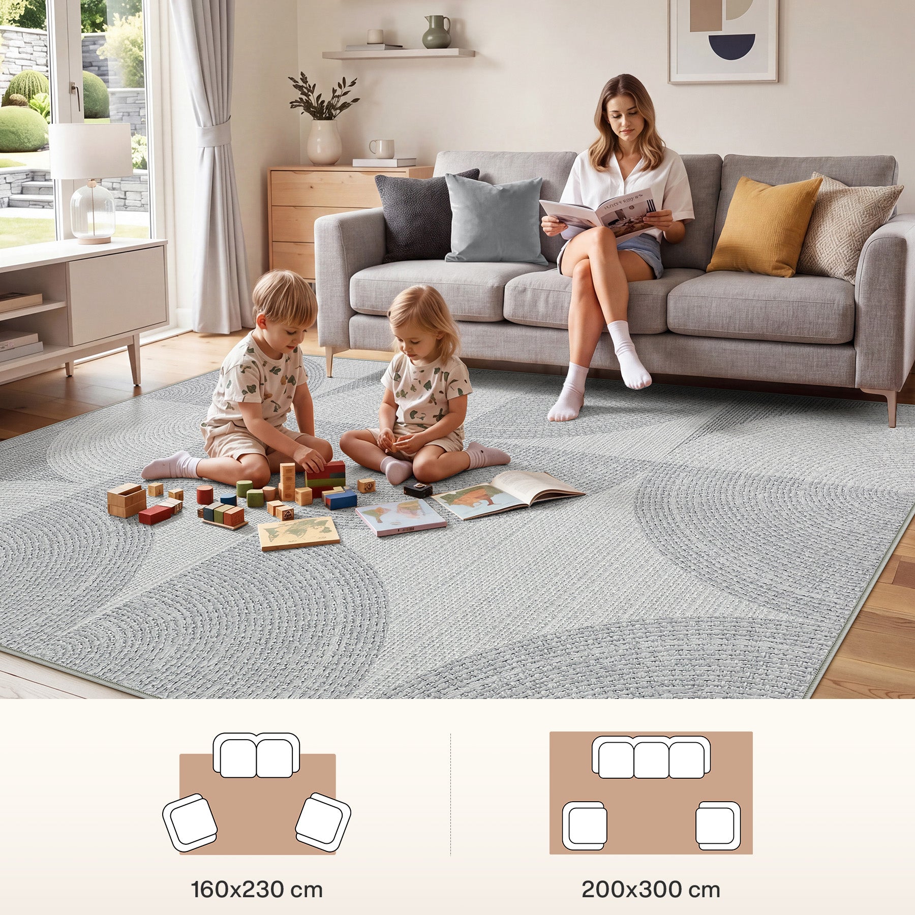 Tribesigns Geometrischer Teppich, Moderner Kurzflor Wohnzimmerteppich, Waschbar & Rutschfest
