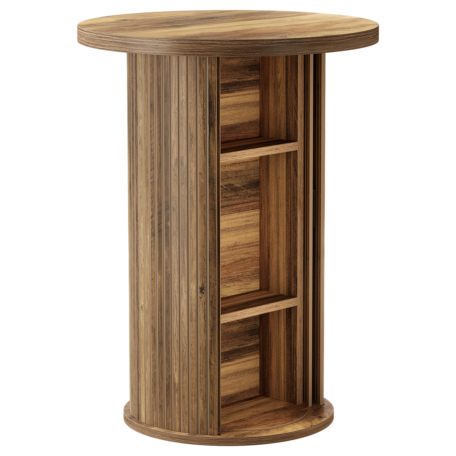 Runder Bartisch 90 cm hoch mit 3-fach Stauraum & Schiebetür für Küche, Bar & kleine Räume