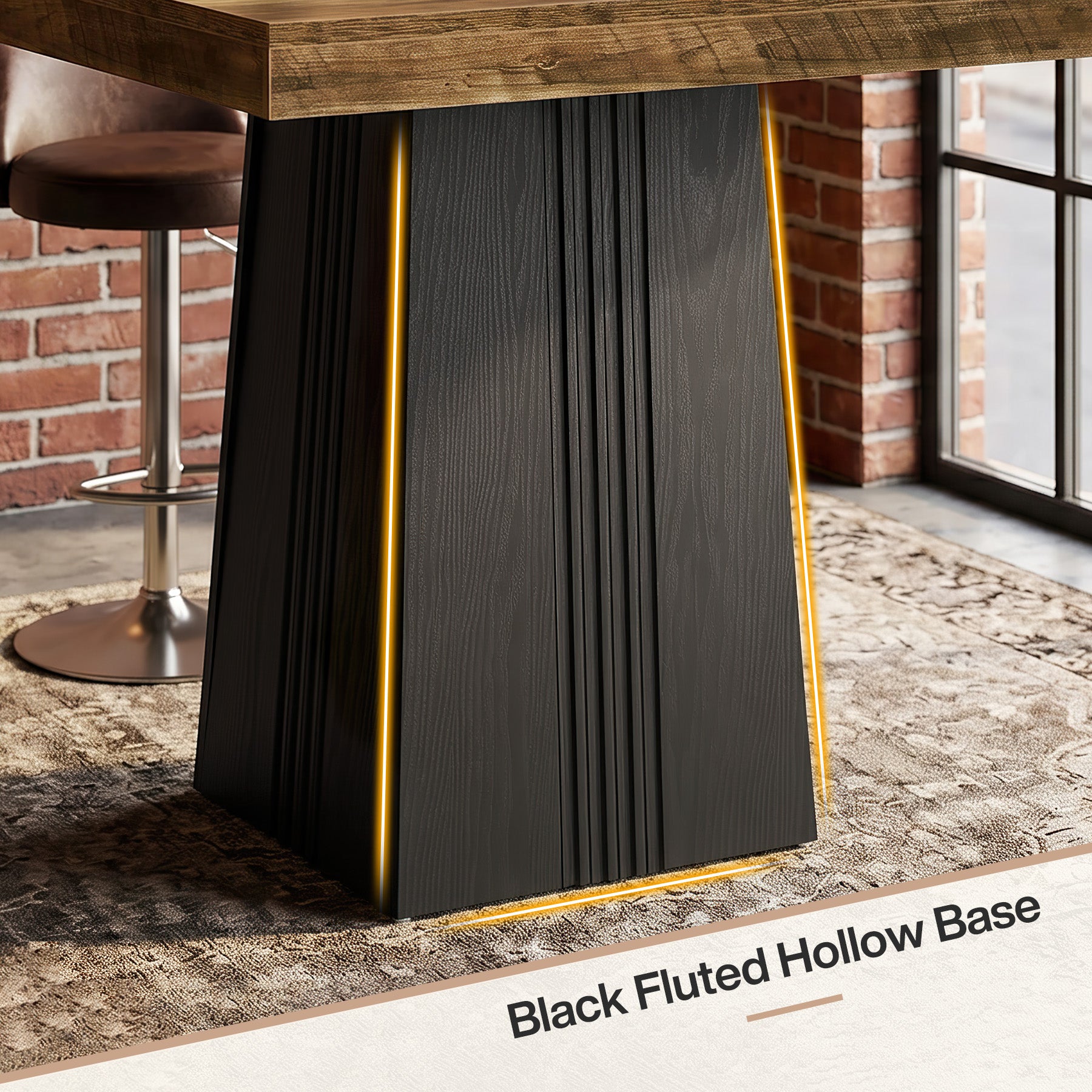 Tribesigns Bartisch 80 × 80 cm, Quadratischer Stehtisch im Landhausstil mit geriffeltem Sockel