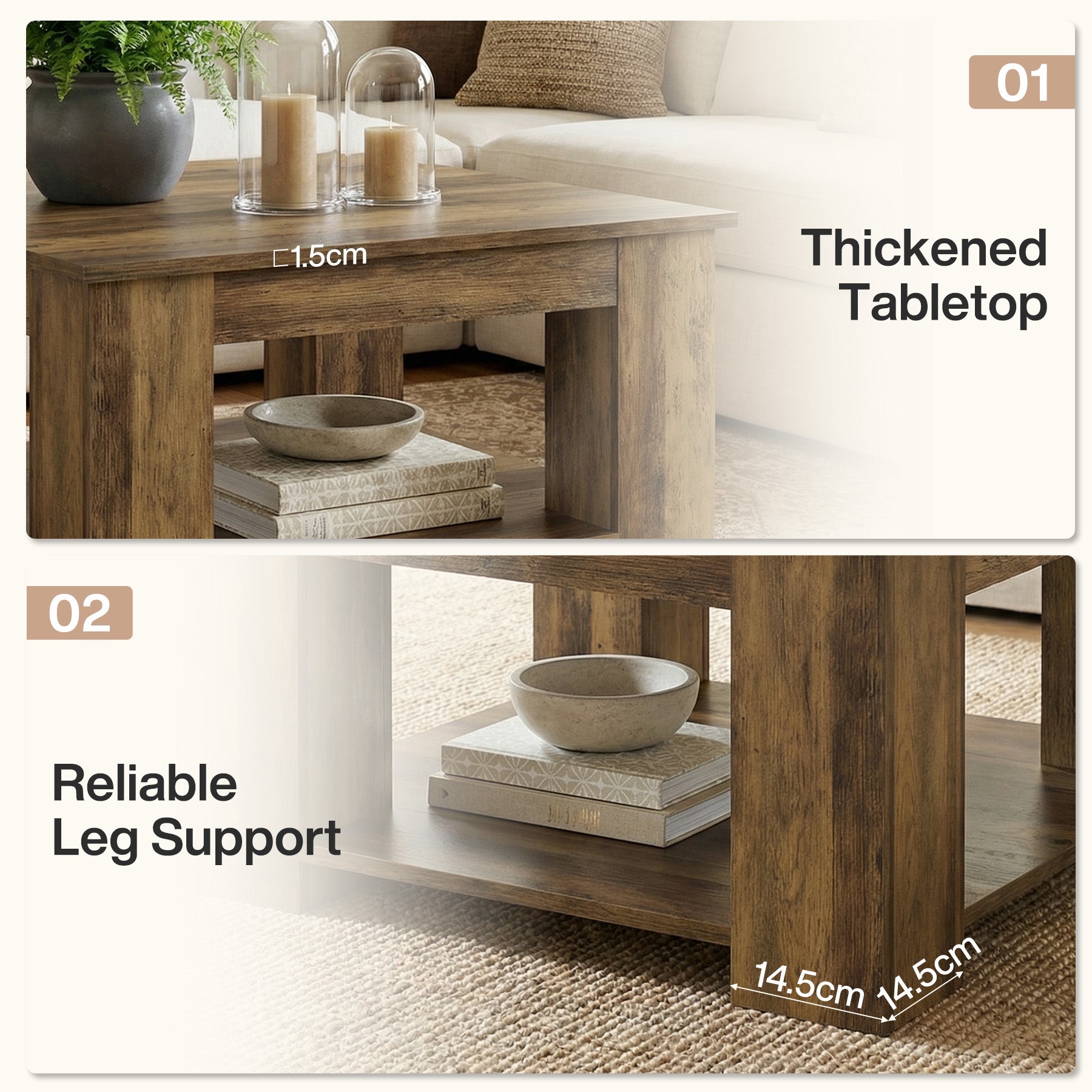 Tribesigns Quadratischer Couchtisch 80 cm, 2 Ebenen Wohnzimmertisch mit Ablage